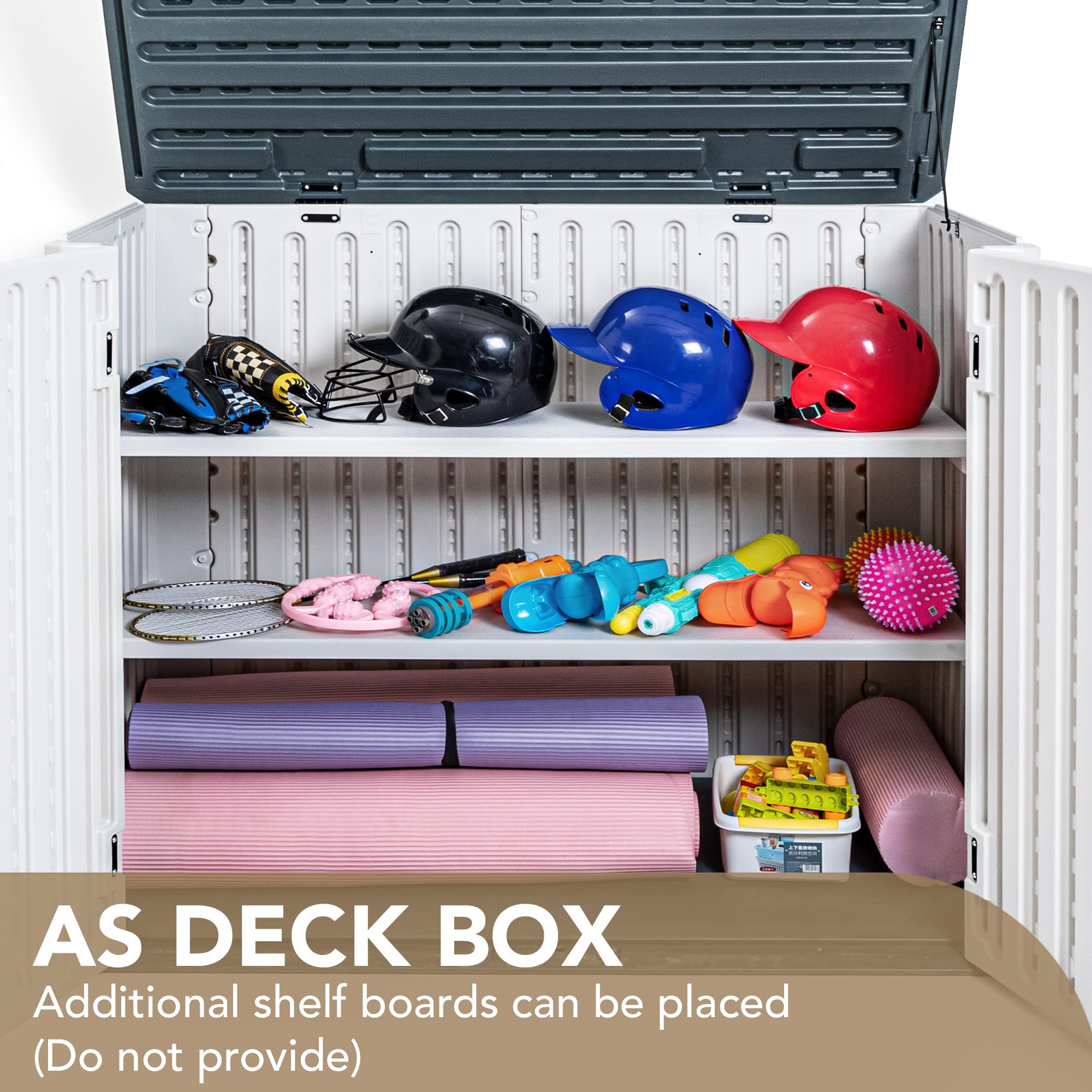 Devoko 34 Cu Ft Waterproof Resin Outdoor Storage Shed - Horizontal Patio Storage Cabinet for Garden Tools, Lawn Mower, Garbage Cans & Sofa Cushions | Durable Weatherproof Deck & Backyard Organizer