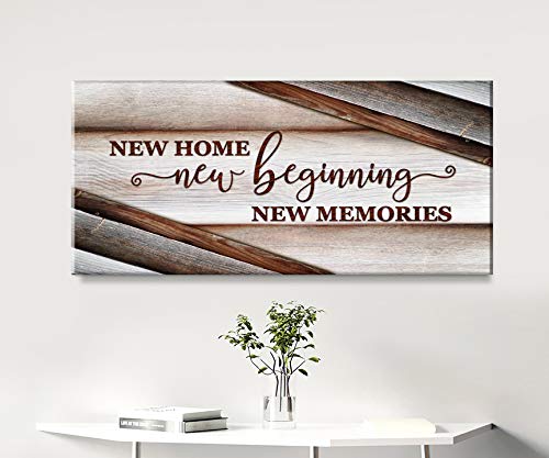 Wooden Framed Canvas Wall Art - Sense of Art New Home New Beginning V15 - Rustic Brown Housewarming Gift (42x19 Inch) - Perfect for Living Room, Religious & Farmhouse Decor - Ideal for Housewarming Parties & Cozy Home Styling