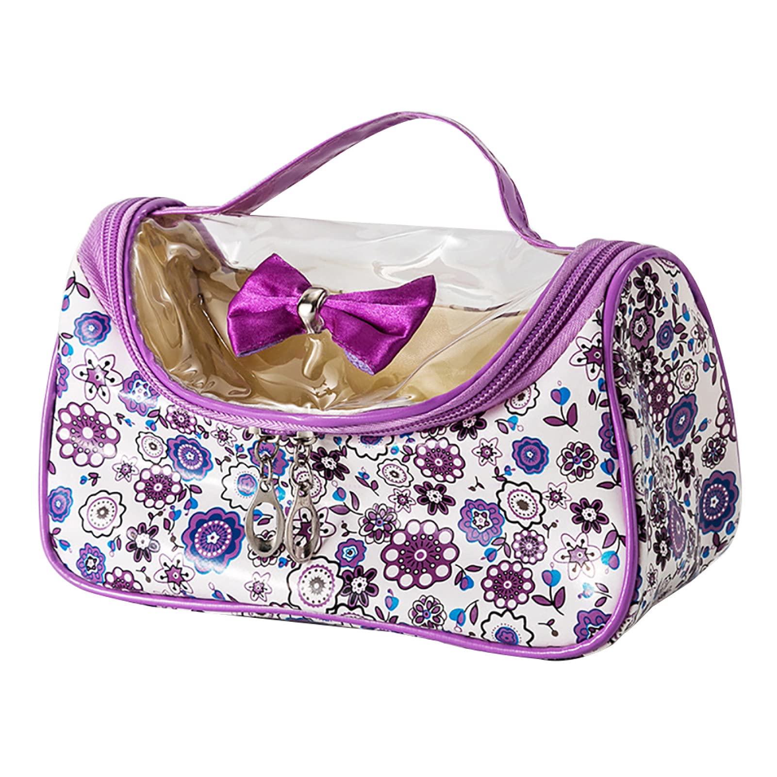 Large Capacity Floral Print Bow Zipper Makeup Bag - Grey990 Cosmetic Pouch for Travel & Storage (Purple) | Perfect for Organizing Makeup, Toiletries & Travel Essentials