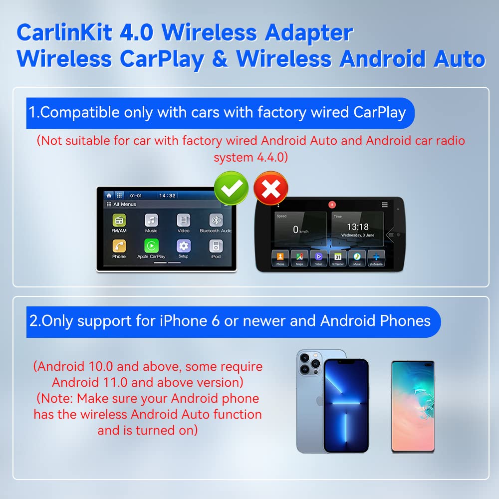CarlinKit 4.0 Wireless Android Auto & Apple CarPlay Adapter - Convert Wired to Wireless for OEM CarPlay Cars | Plug & Play | Online Upgrade Supported | Perfect for Commuting, Road Trips & Hands-Free Driving