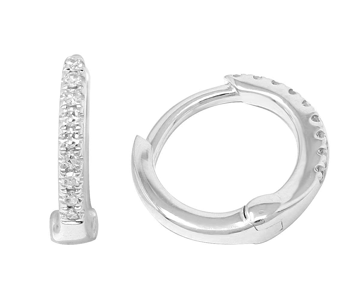 14K Gold 0.06 Ct Diamond Hoop Huggie Earrings - 10mm Small Dainty Everyday Stud Earrings for Women, Perfect for Work, Date Night & Gift Giving