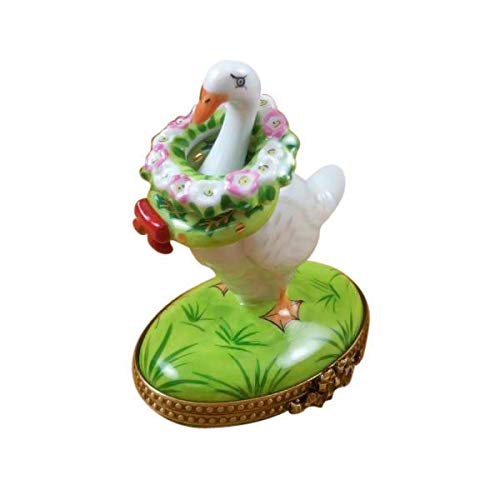 Limoges Porcelain Box with Rochard Goose, Spring & Christmas Wreaths - Hand-Painted Collectible Trinket Box for Home Decor, Gift Giving & Holiday Display