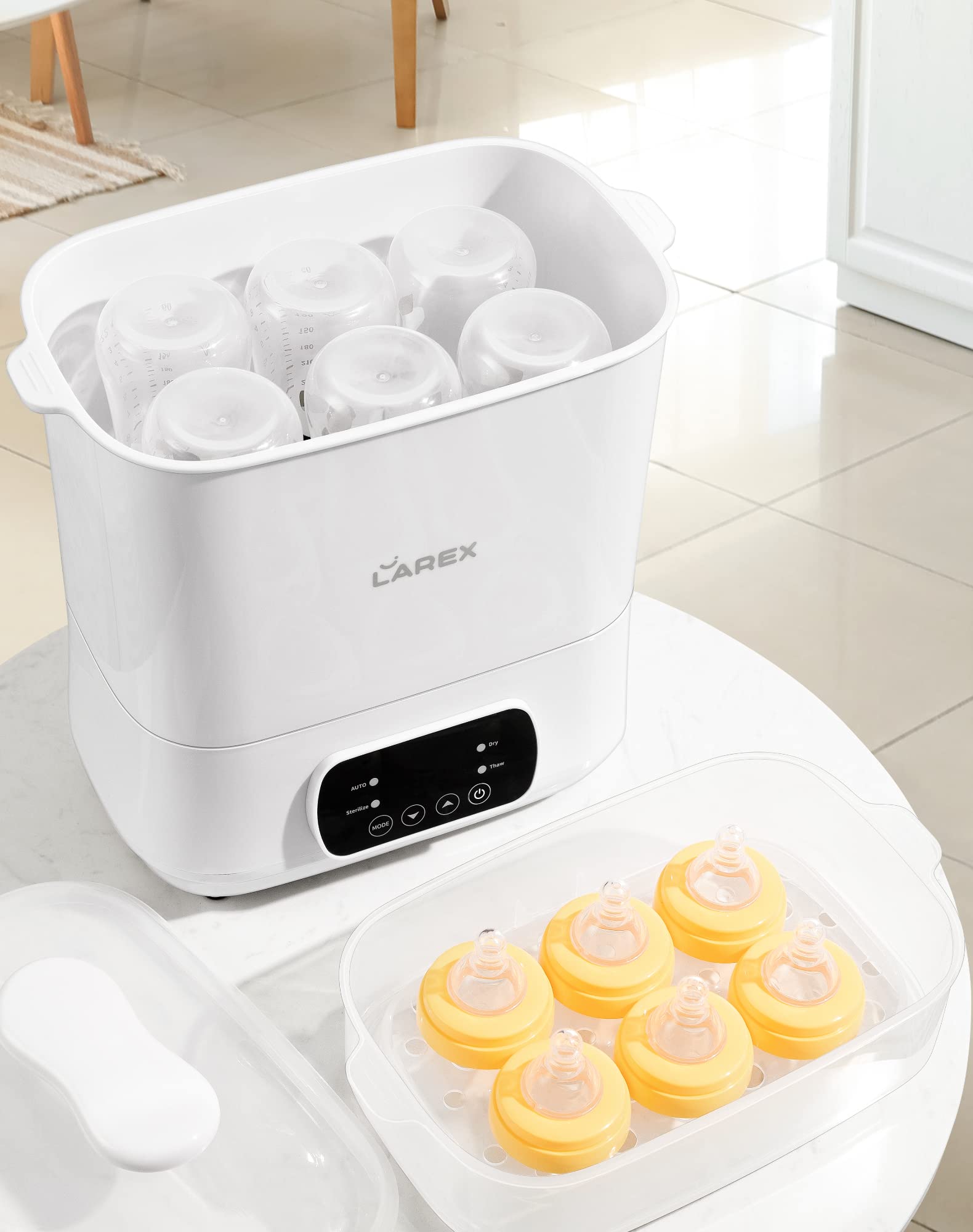 LAREX 4-in-1 Electric Baby Bottle Sterilizer and Dryer - Steam Sanitizer for Bottles, Pacifiers & Breast Pump Accessories | Safe & Fast Sterilization for Newborns | Perfect for Home, Nursery & Travel Use