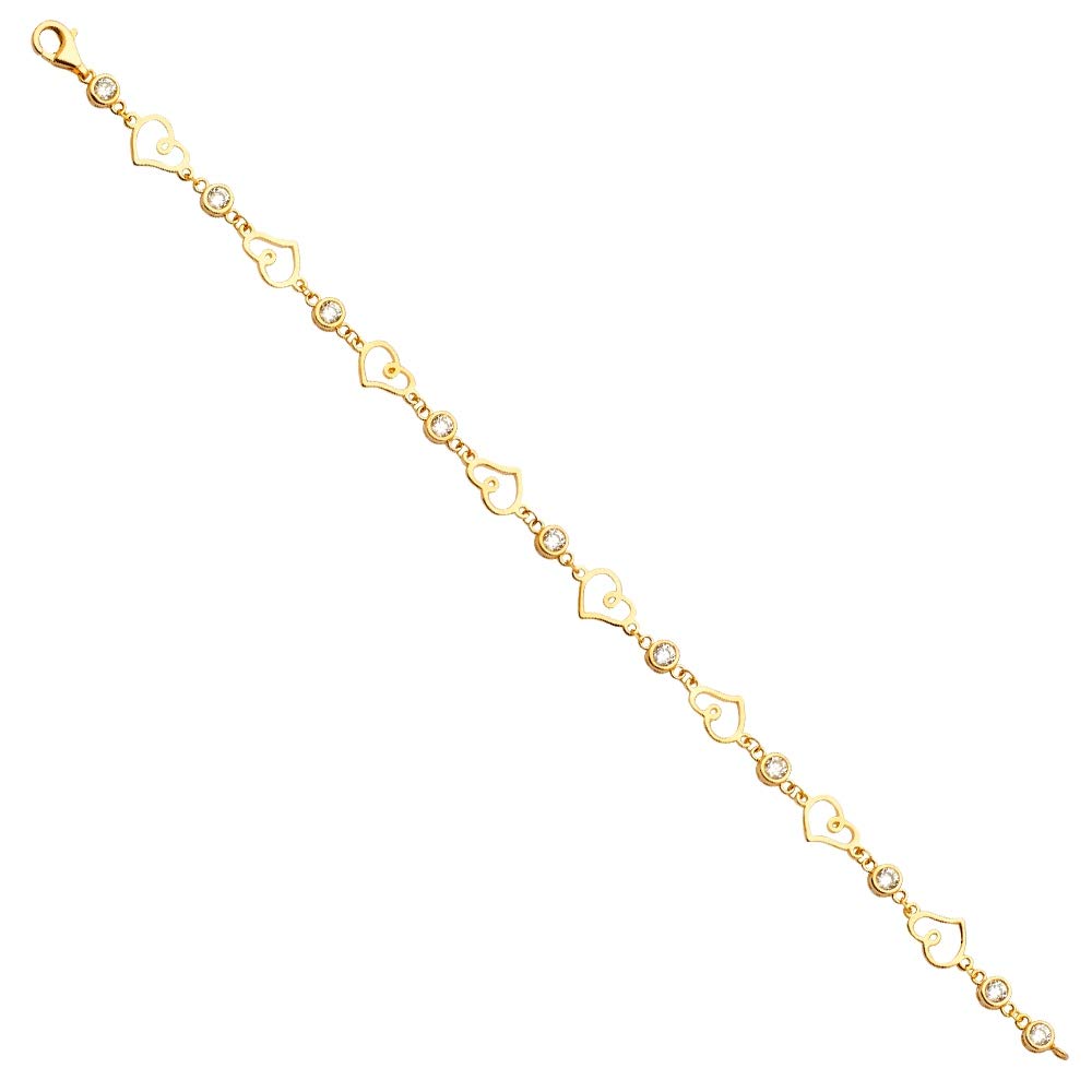 14K Yellow Gold CZ Cubic Zirconia Heart Link Bracelet for Women - Elegant Simulated Diamond Love Bracelet | Perfect for Valentine's Day, Anniversary Gifts & Special Occasions