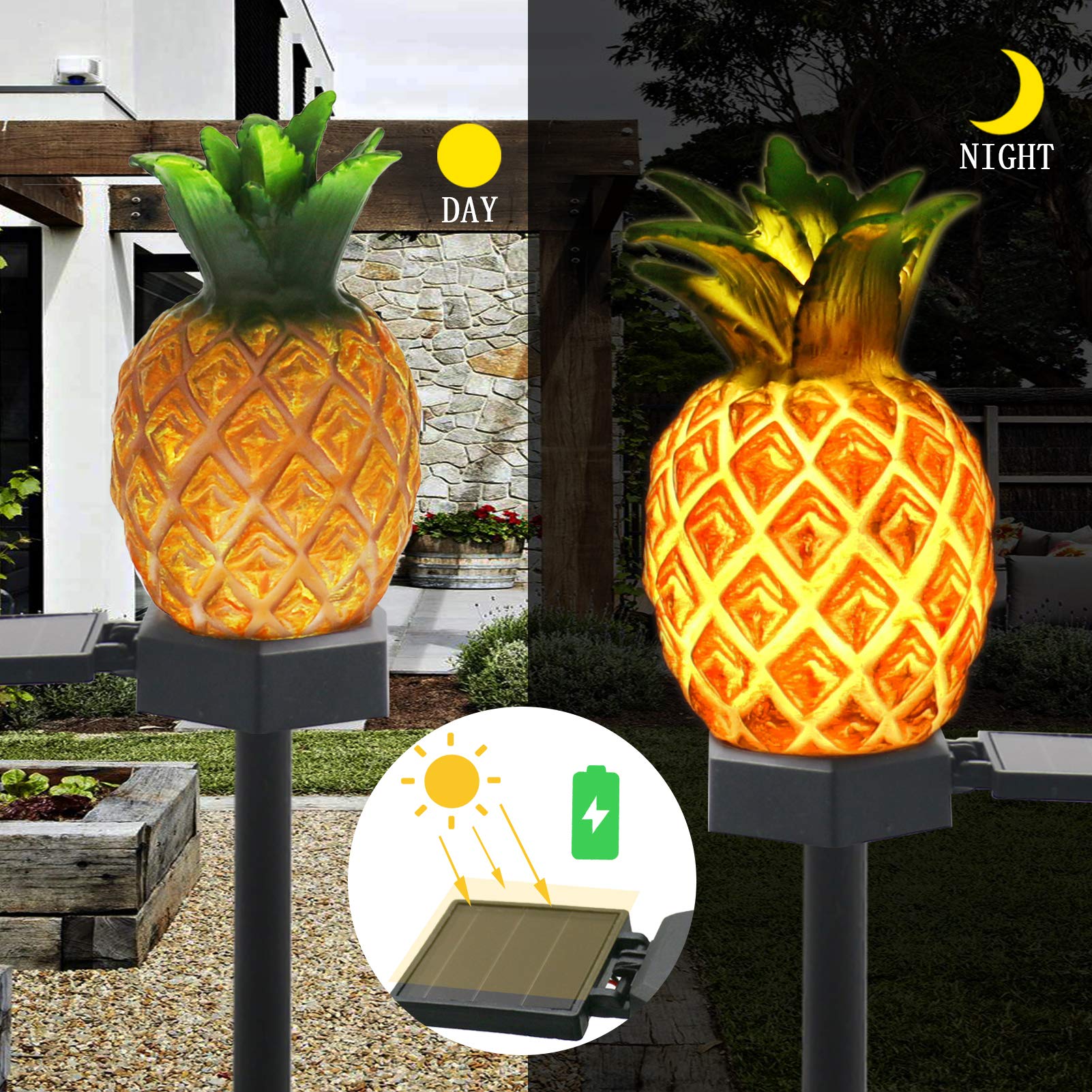 Solar Pineapple Stake Lights - 2 Pack Waterproof Outdoor Garden Decor for Pathway, Yard, Lawn & Walkway | Perfect for Patio, Backyard & Landscape Lighting at Night