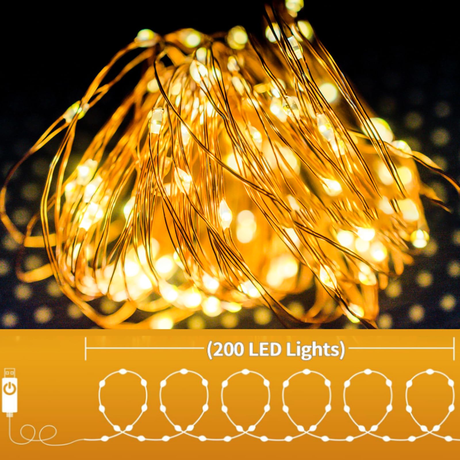 200 LED Christmas Fairy Lights - 66FT Waterproof String Lights with Remote & Timer, 8 Modes Twinkle for Indoor/Outdoor - Perfect for Bedroom, Xmas Tree, Wedding, Party Decor (Warm White)
