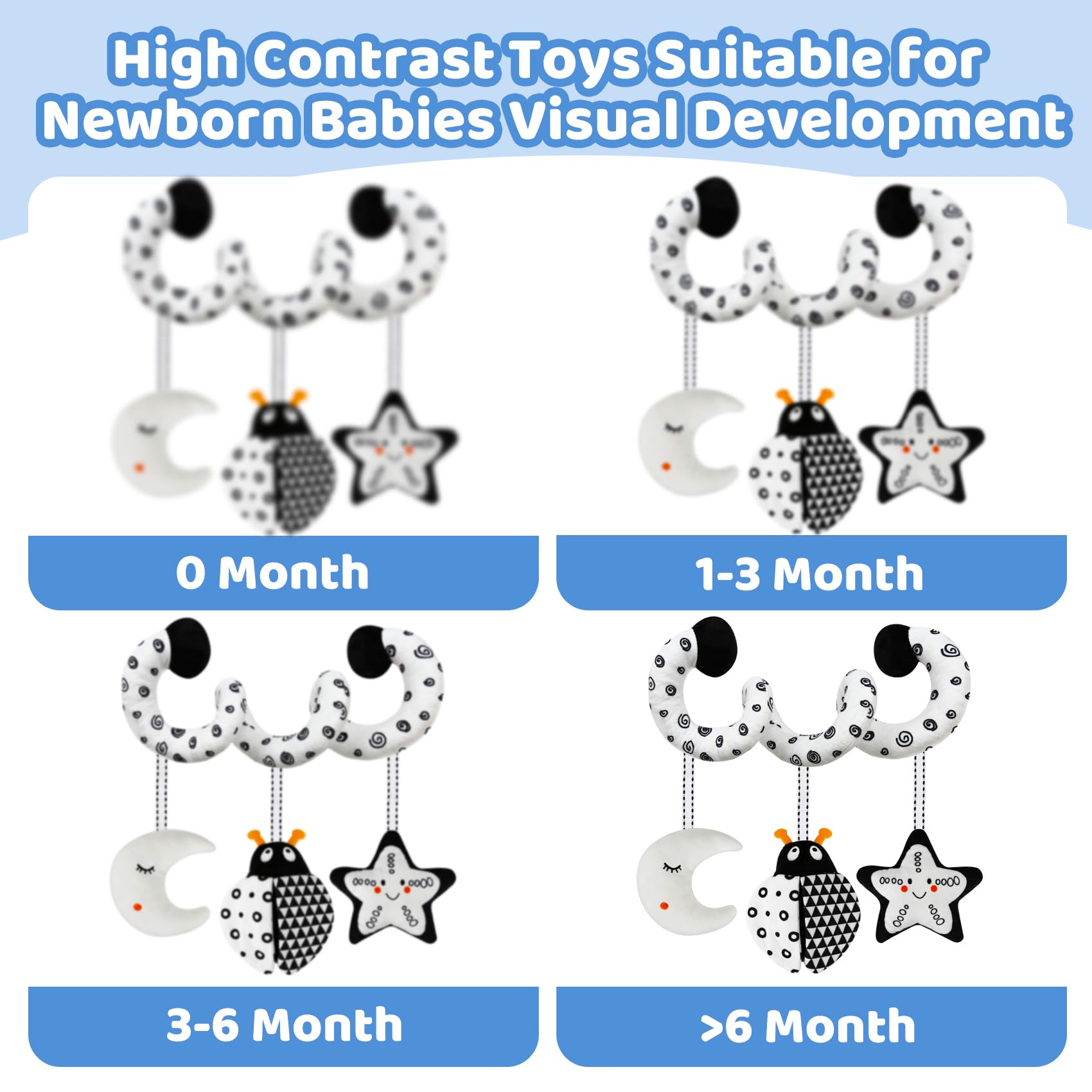 High Contrast Black and White Baby Toys for Newborns 0-6 Months - Sensory Development Hanging Car Seat & Stroller Toys | Perfect for Visual Stimulation, Easter Gifts, Baby Showers & Birthdays (Boys & Girls) | Great for Travel, Stroller Rides & Tummy Time Play