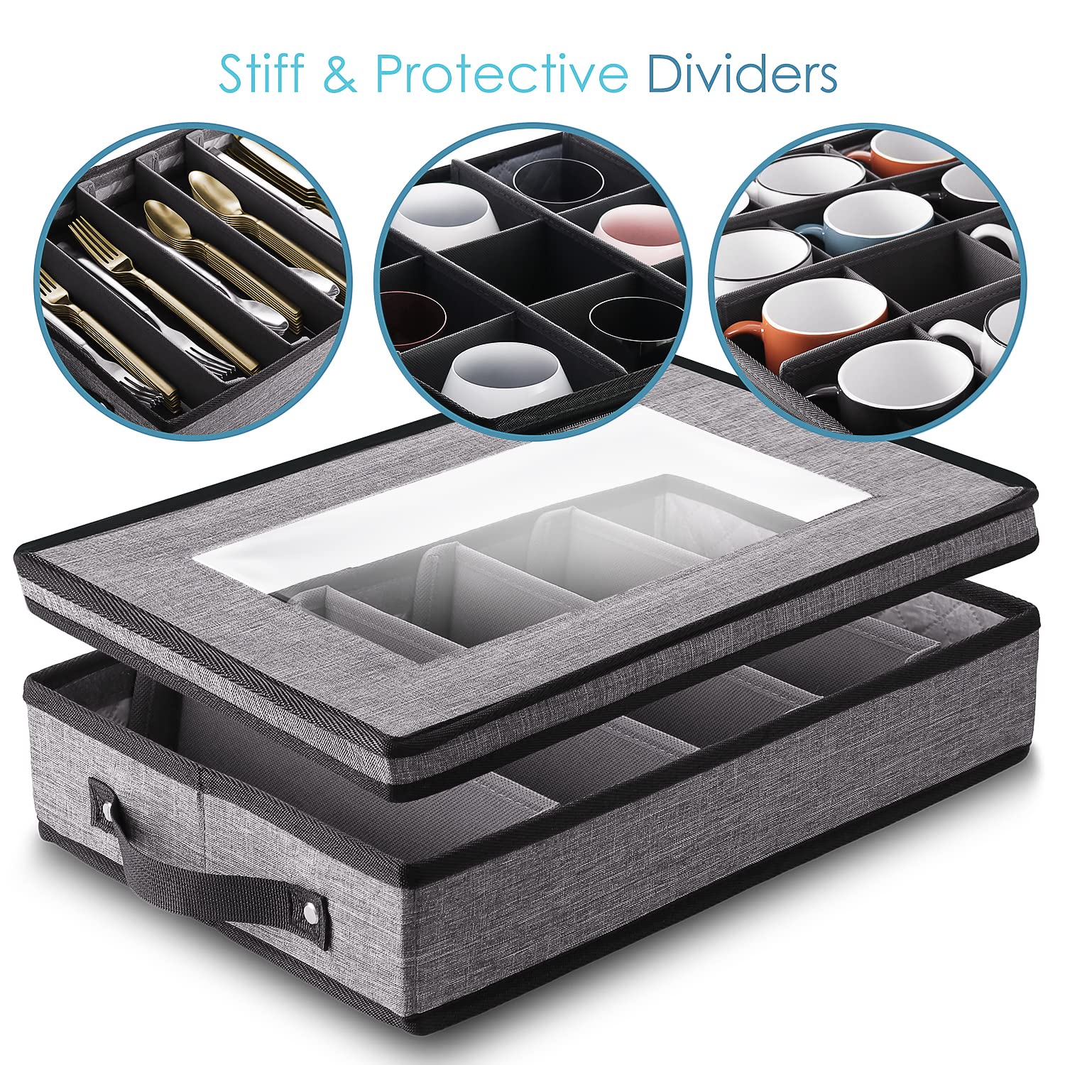 Premium 6-Piece Fine China Storage Set - Hard Shell Stackable Dish Organizers with Dividers for Plates, Coffee Mugs & Wine Glasses | Perfect for Kitchen Cabinet Organization and China Protection During Moving