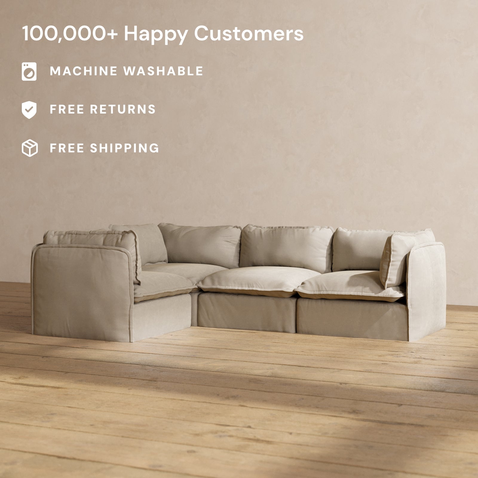 Modular Performance 4-Seater Corner Sectional Sofa in Dune Fabric | Relaxed Blend L-Shaped Couch for Living Room, Family Room & Lounge Areas