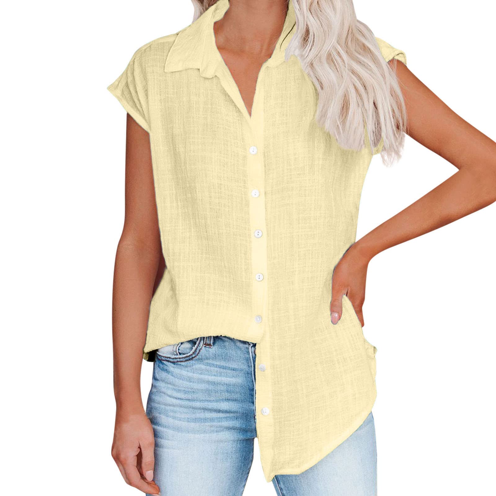 Women's Casual Short Sleeve Solid Color Shirt - Breathable Single Breasted Blouse for Everyday Wear | Perfect for Office, Dating & Summer Outfits
