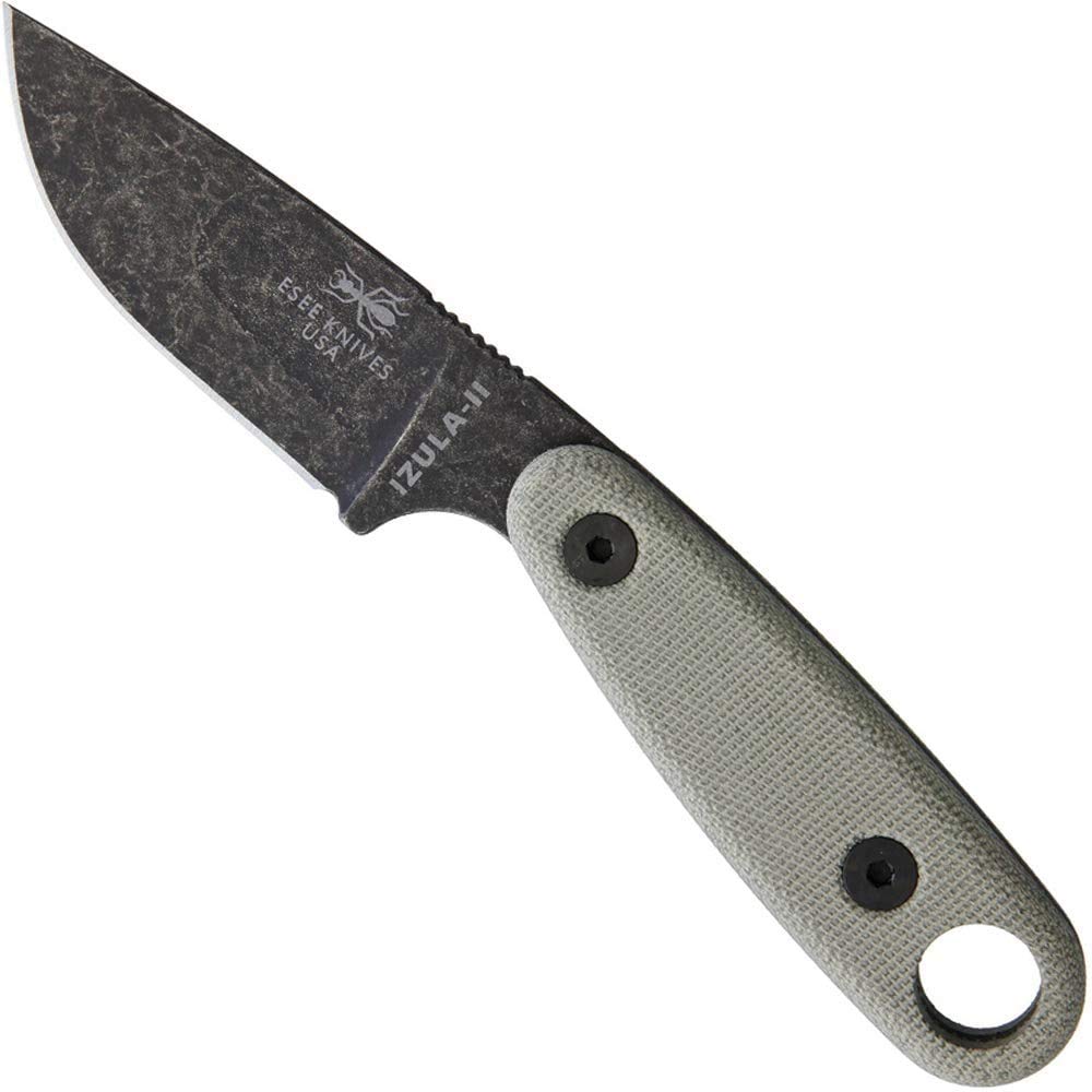 ESEE Izula-II Fixed Blade Knife - Black Oxide Coated with Micarta Handle & Molded Sheath | Survival Knife, Camping, Hunting, Outdoor EDC