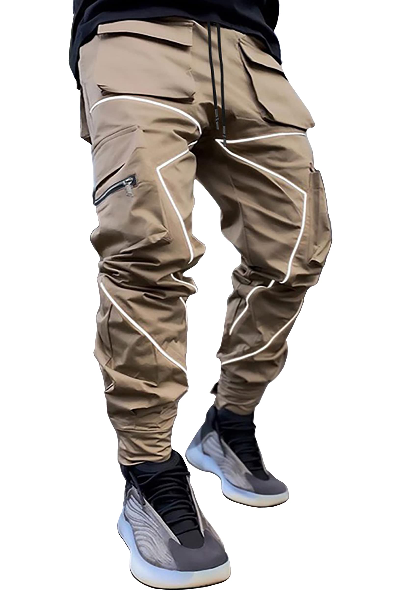 BOOMLEMON Men's Cargo Jogger Pants - Reflective Streetwear Tactical Pants for Hip Hop & Punk Fashion | Comfortable Workout, Gym, and Casual Wear
