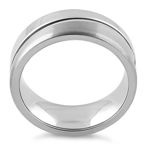 Polished Stainless Steel Offset Groove Satin Finish Band Ring for Men & Women - Perfect for Weddings, Anniversaries, and Everyday Wear