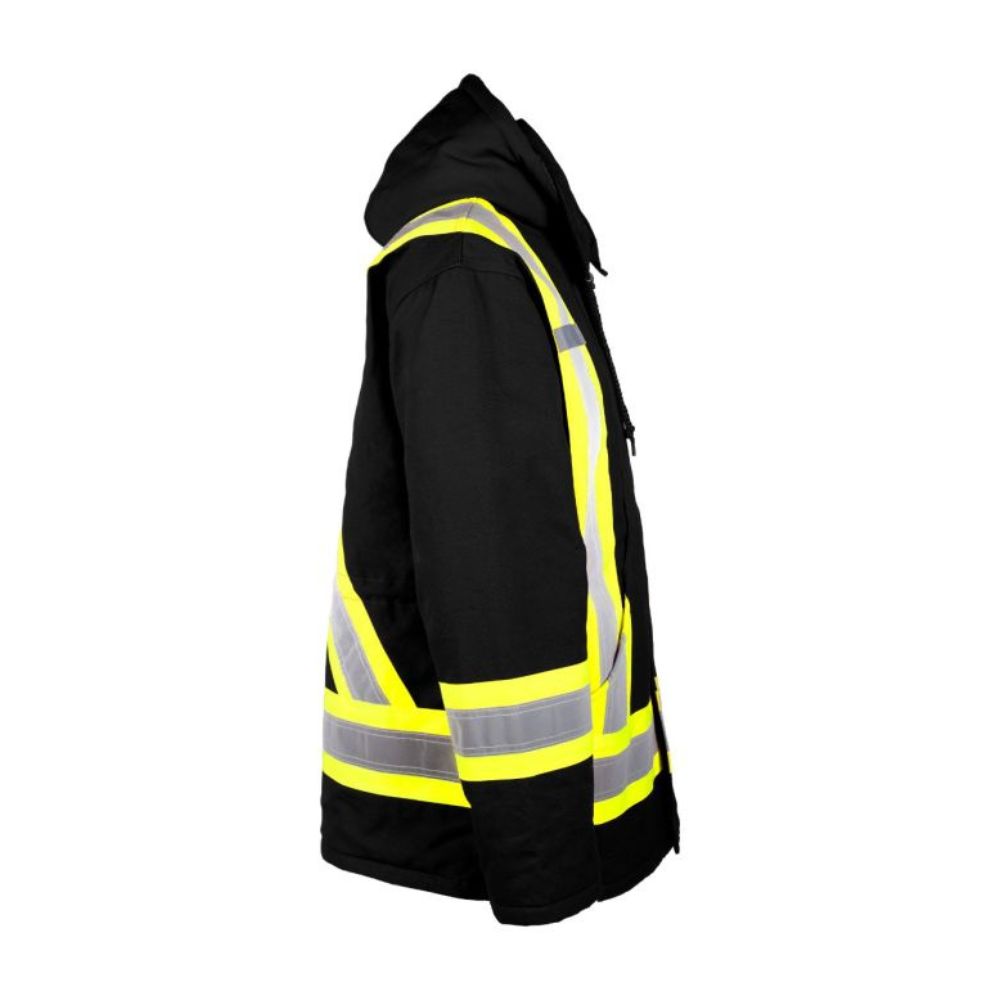 Terra Hi-VIS Men's Lined Winter Canvas Safety Parka Jacket - Black | High Visibility Reflective Work Coat for Construction & Outdoor Winter Jobs