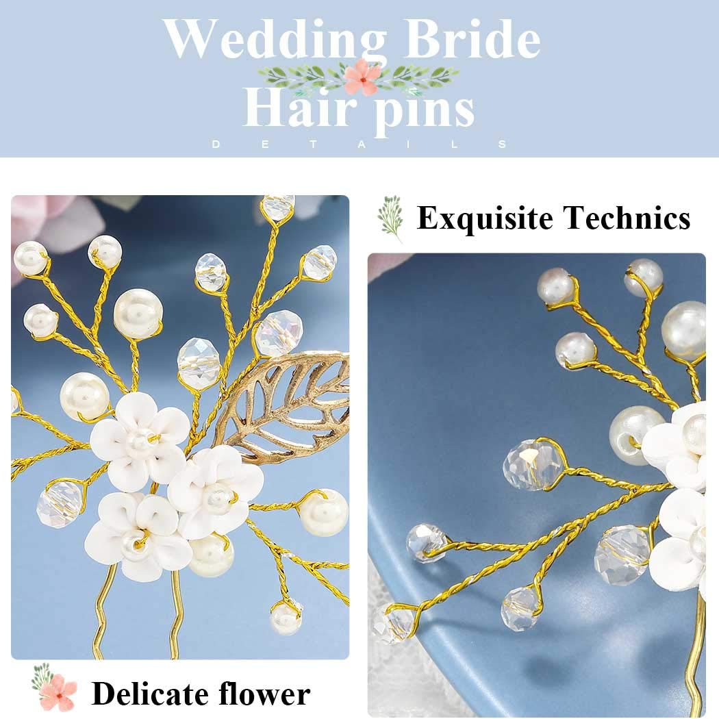 YBSHIN Gold Pearl Rhinestone Bridal Hair Pins - Elegant Leaf Design Wedding Hair Clips for Women & Girls | Perfect for Brides, Bridesmaids, Prom & Special Occasions