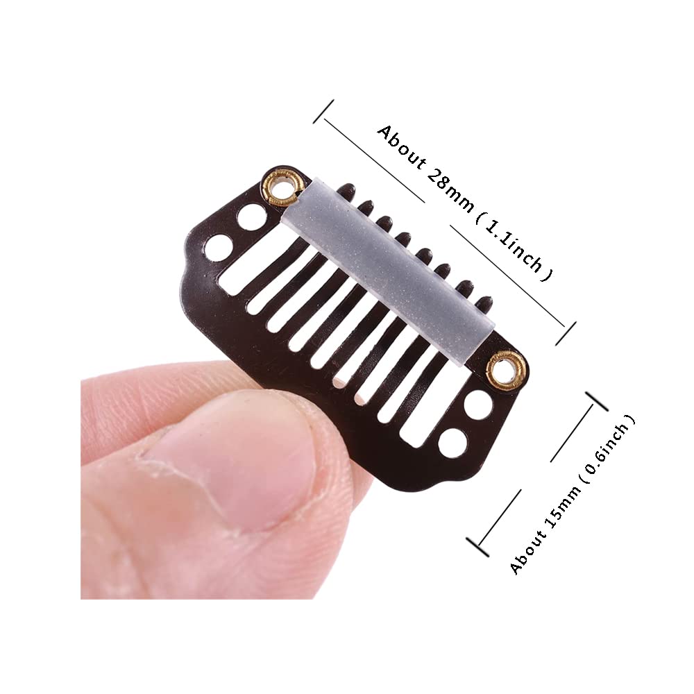 24-Pack YANTAISIYU 28mm 8-Toothed Metal Hair Extension Clips - Dark Brown Snap Hair Clips for Wigs, Hairpieces & Extensions - Perfect for Styling, Securing & Blending Hair Accessories
