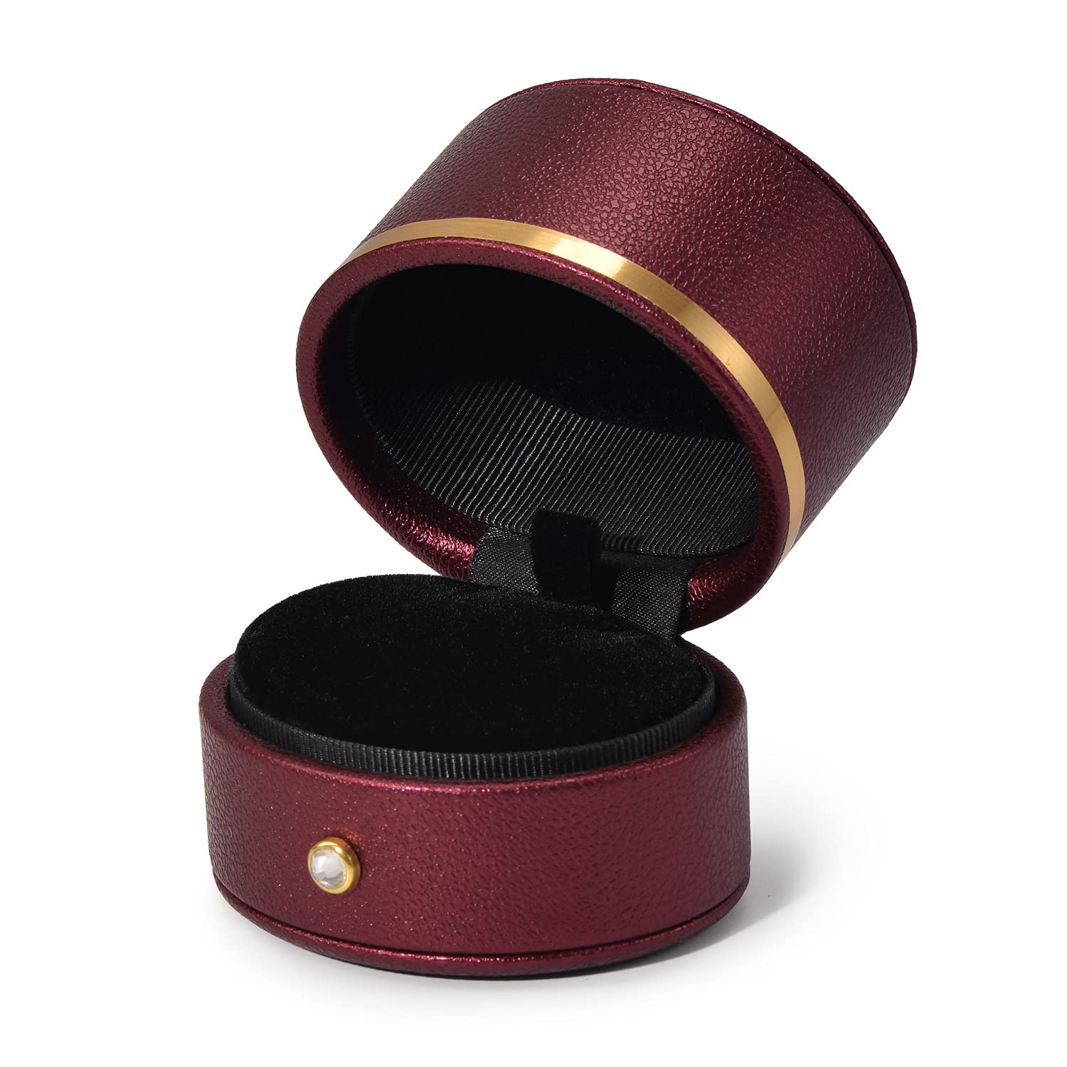 Oirlv Genuine Leather Ring Box - Elegant Engagement & Wedding Proposal Jewelry Gift Box for Rings, Earrings, Necklaces (Red Wine Color) - Perfect for Romantic Proposals, Anniversary Gifts & Jewelry Storage