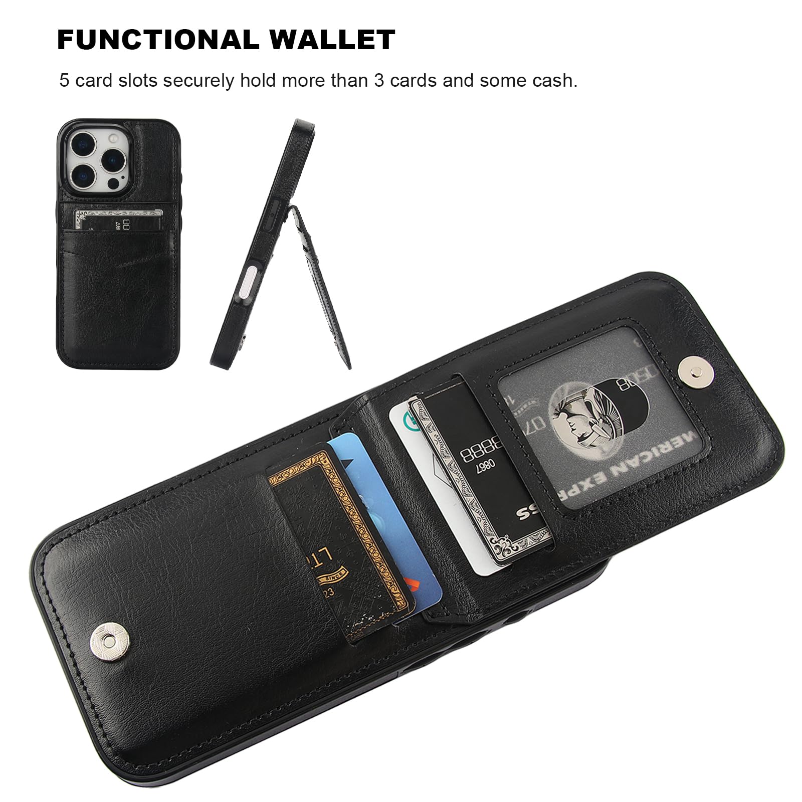 Premium Leather Magnetic Wallet Case for iPhone 16 Pro (6.3