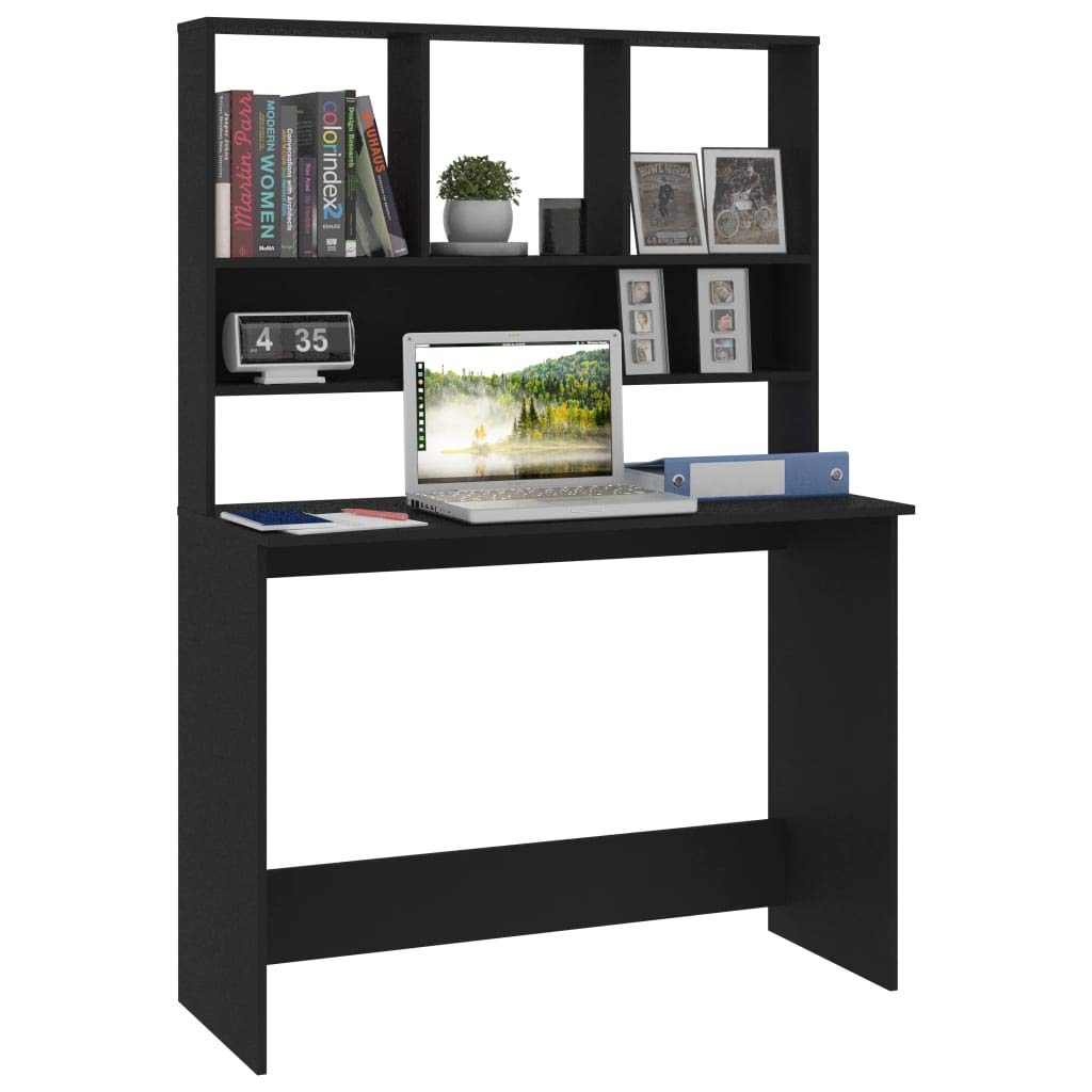 FAMIROSA Black Computer Desk with Shelves - 43.3