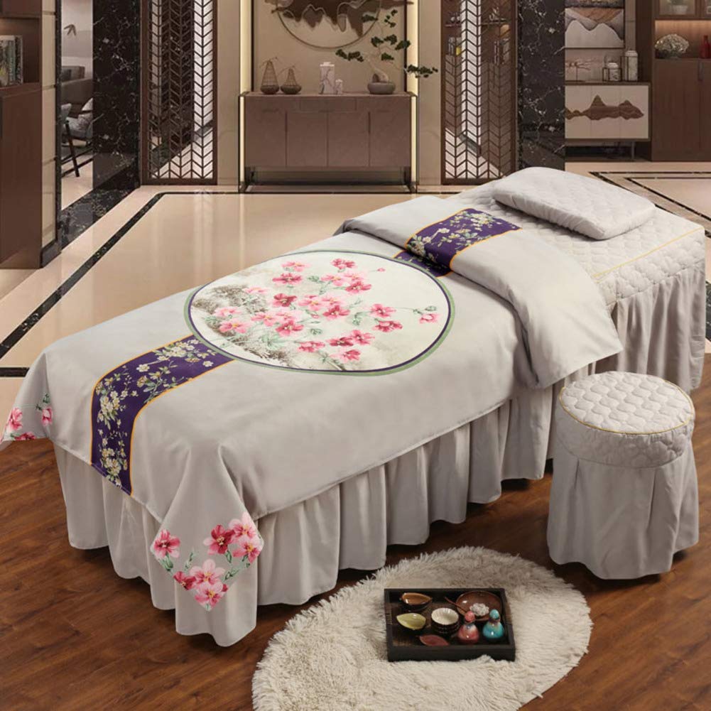 Premium Massage Table Sheet Set - 70x190cm (28x75inch) Gray Spa Bedding with Skirt, Pillowcase & Stool Cover | Waterproof & Hypoallergenic Fabric for Professional Massage, Facial & Beauty Salon Treatments