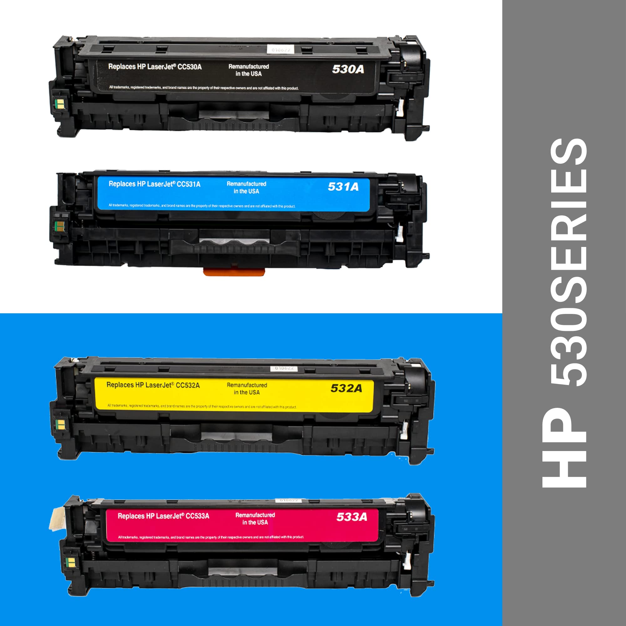 Remanufactured HP 304A 4-Pack Toner Cartridges (CC530A, CC531A, CC532A, CC533A) - Compatible with HP Color LaserJet CM2320 MFP & CP2025 Series Printers - Ideal for Office Printing, Home Use & Small Business Document Needs