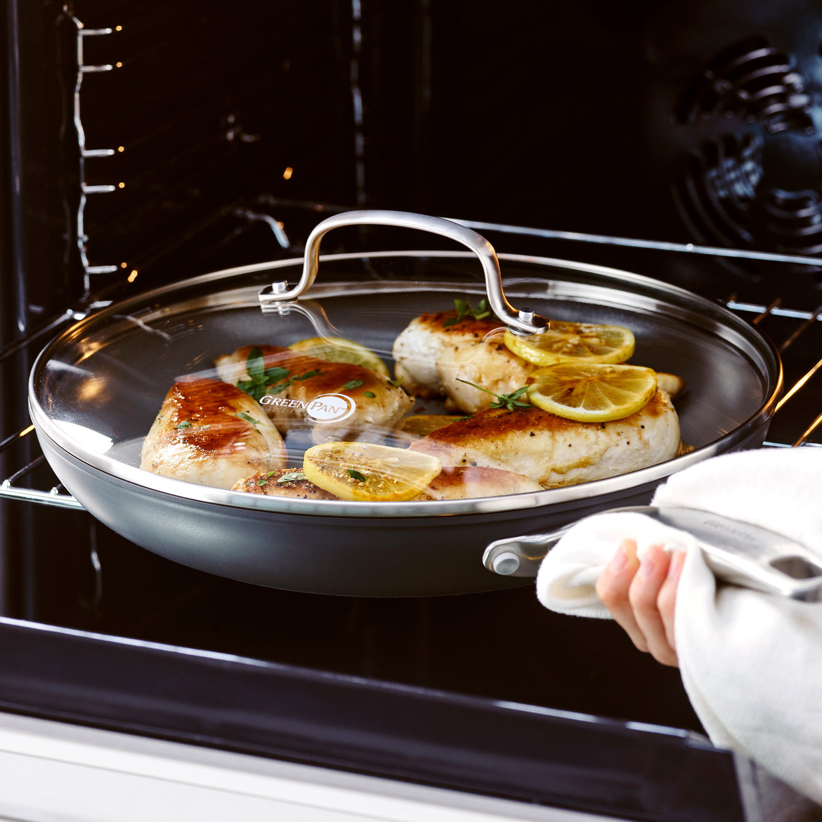 Chatham Ceramic Nonstick 12-Inch Frying Pan with Glass Lid - Healthy Cooking, Easy Clean, Oven Safe to 450°F - Perfect for Sautéing, Frying & Serving Dishes
