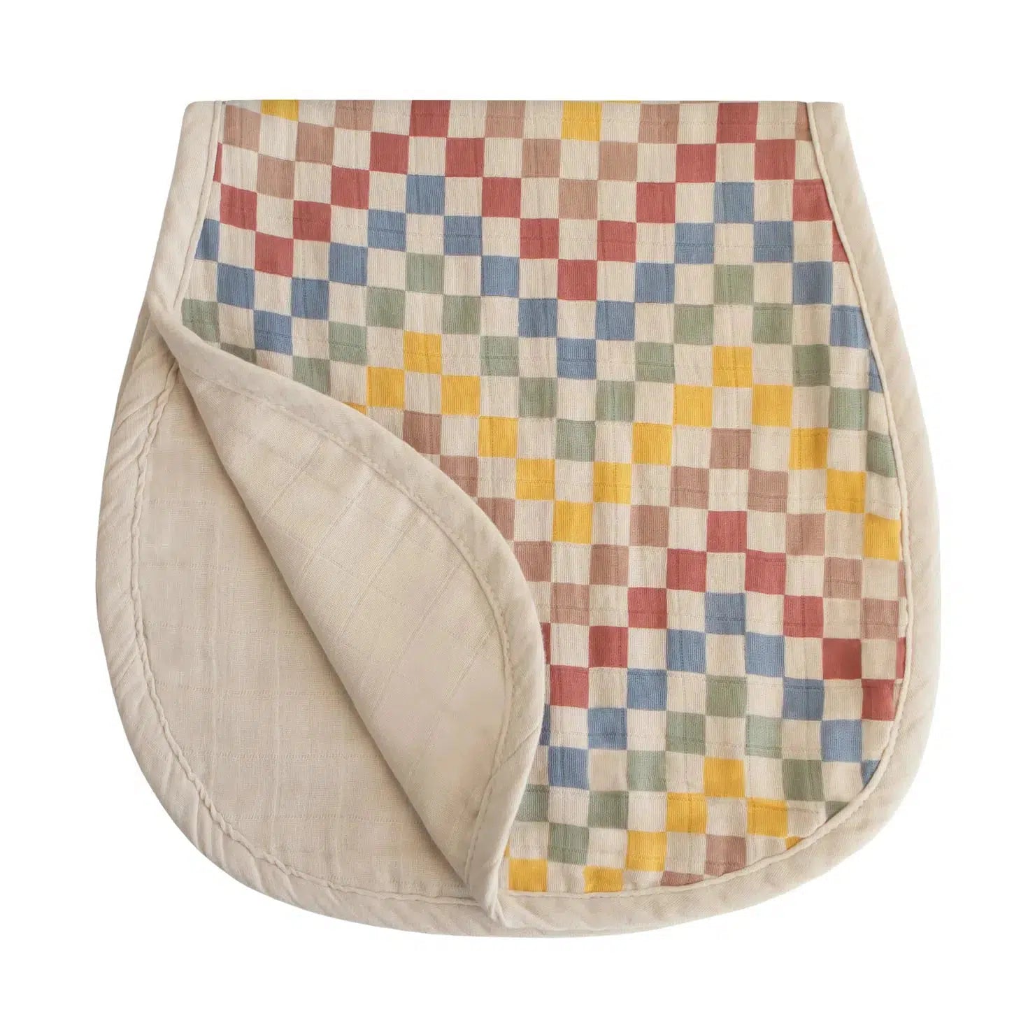 Mushie Organic Cotton Muslin Burp Cloths 2 Pack - Soft Baby Bibs for Spit Up, Retro Check & Fog Design - Perfect for Newborns, Infants & Toddlers at Home or On-the-Go