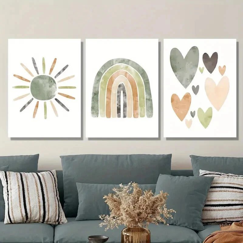 3-Piece Abstract Bohemian Neutral Sun Rainbow Metal Wall Art - Ready to Hang, Modern Home Decor for Living Room, Bedroom & Office