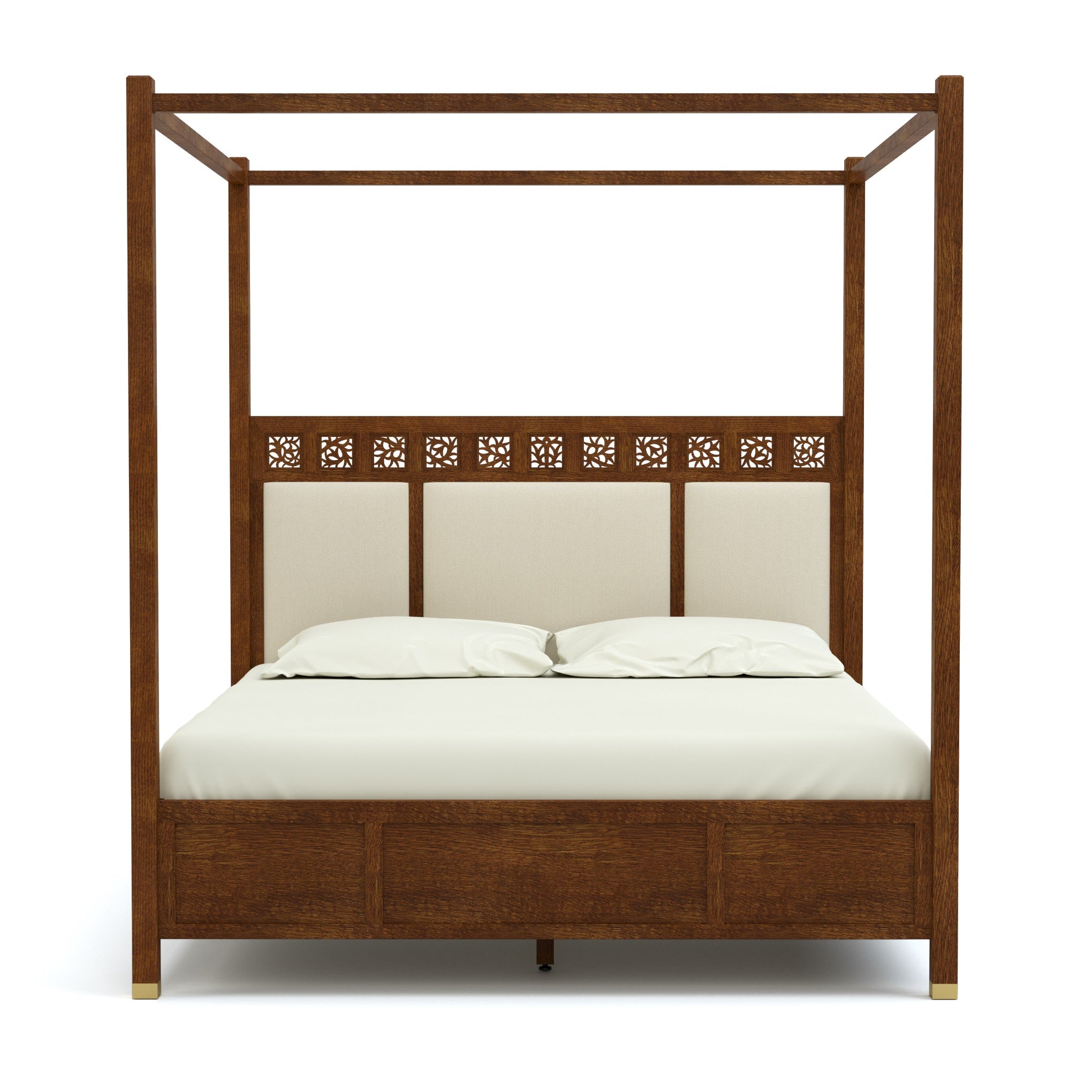 Luxury Surrey Hills Upholstered Four Poster Bed Frame - Queen/King Size, Premium Fabric Headboard, Elegant Canopy Design for Master Bedroom Decor