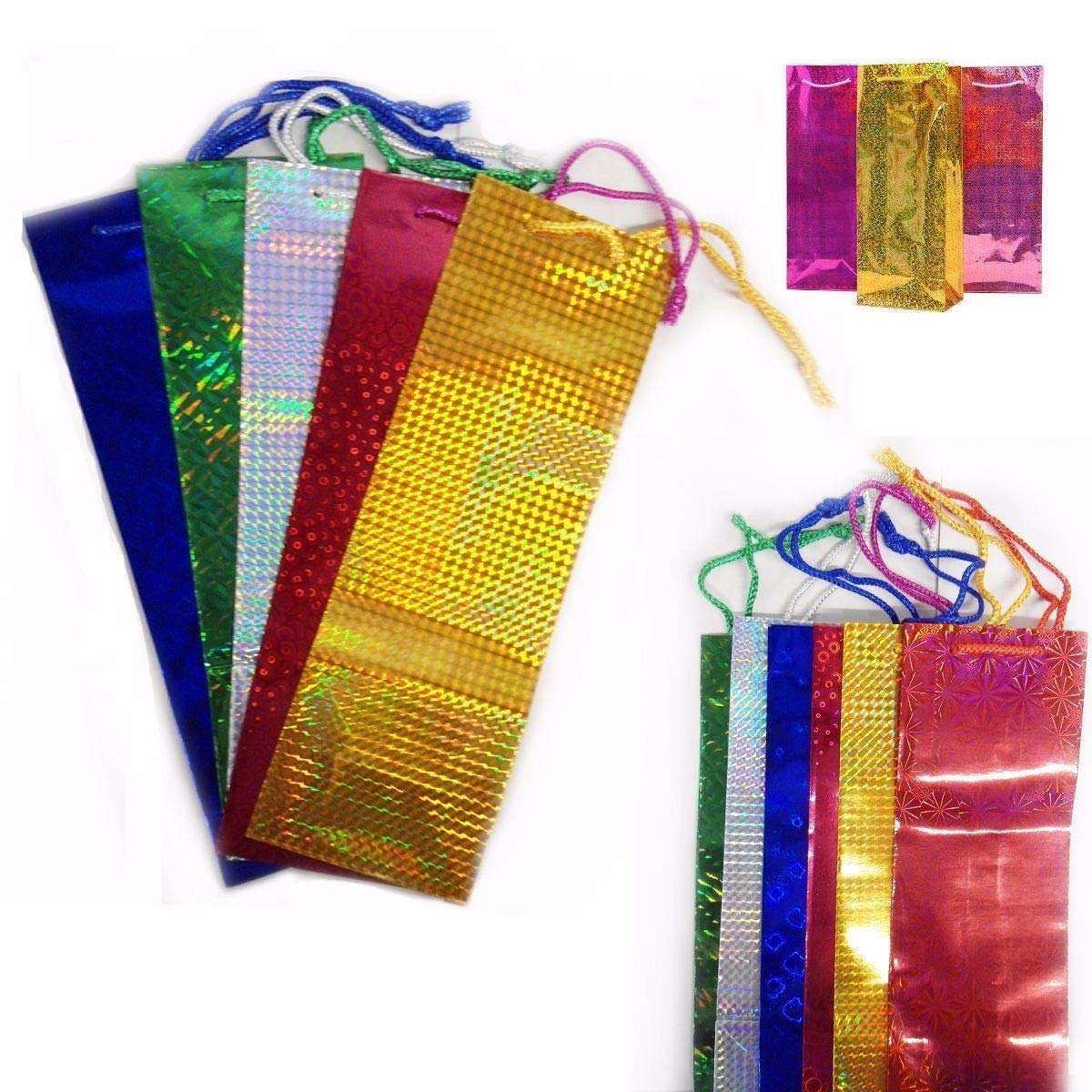 50 Pack Holographic Christmas Wine Bottle Gift Bags - Bulk Wholesale Xmas Wrapping Supplies for Holiday Parties, Corporate Gifts & Festive Celebrations
