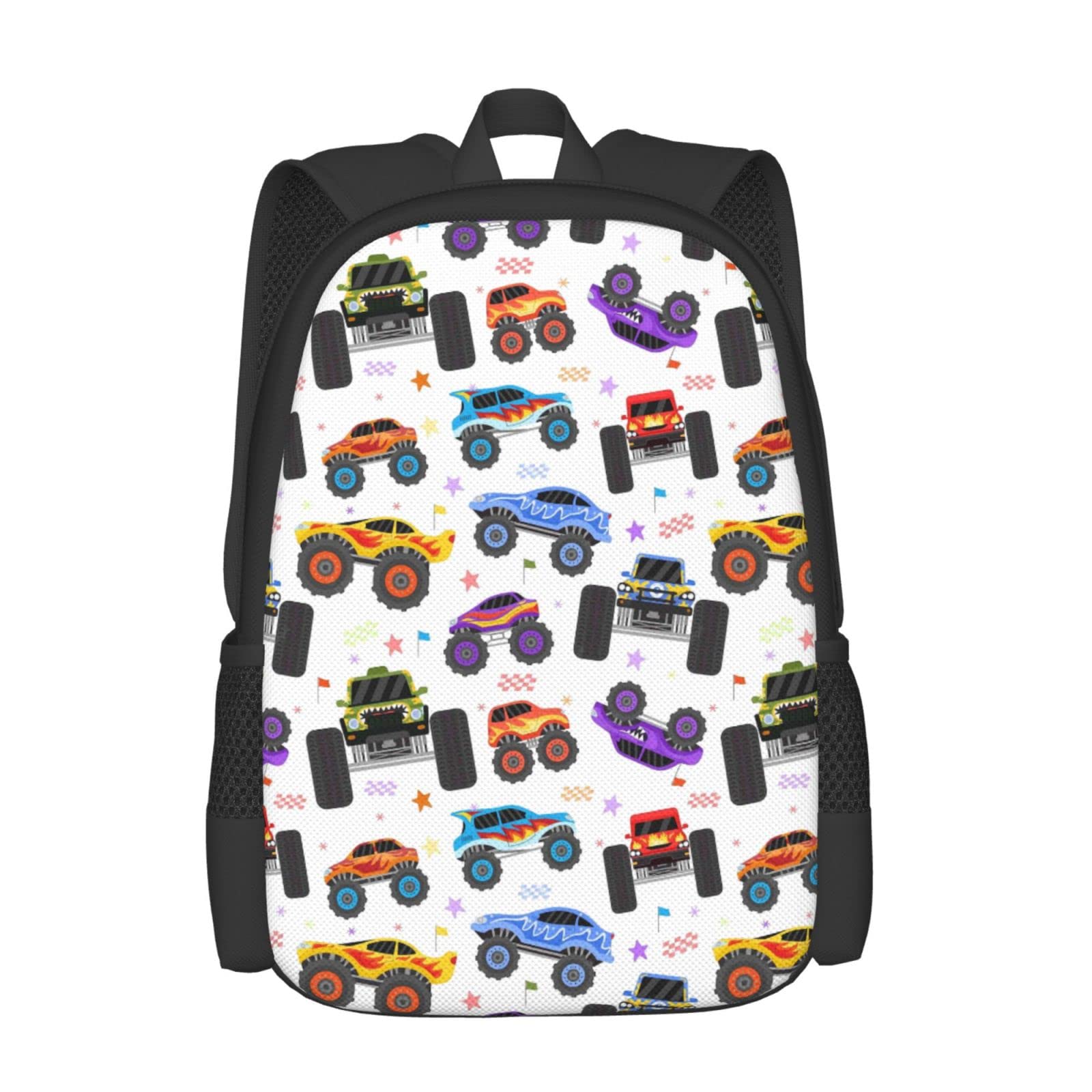 Cartoon Monster Trucks Galaxy Print Water Resistant Laptop Backpack - Durable School Bookbag for College, Travel & Work - Fits 15.6 Inch Notebooks - Perfect for Men & Women Students, Professionals & Commuters