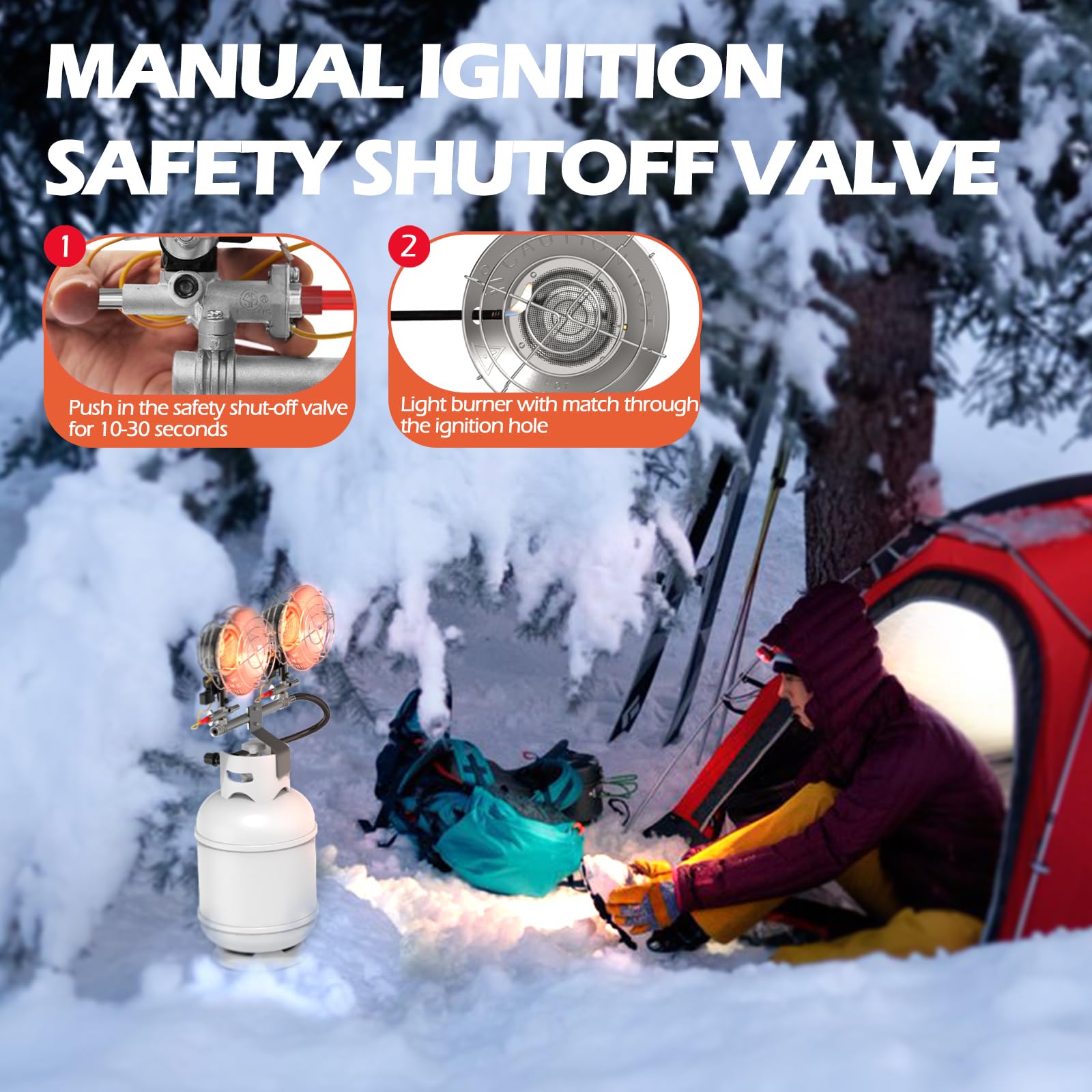 AgiiMan 30,000 BTU Portable Propane Heater for Camping & Outdoor Use - Tent Heater with Safety Shut-off Valve & Tip-over Switch - Ideal for Ice Fishing, Hiking, Patio & Indoor Heating (Propane Tank Not Included) - Perfect for Backyard Gatherings & Winter Adventures