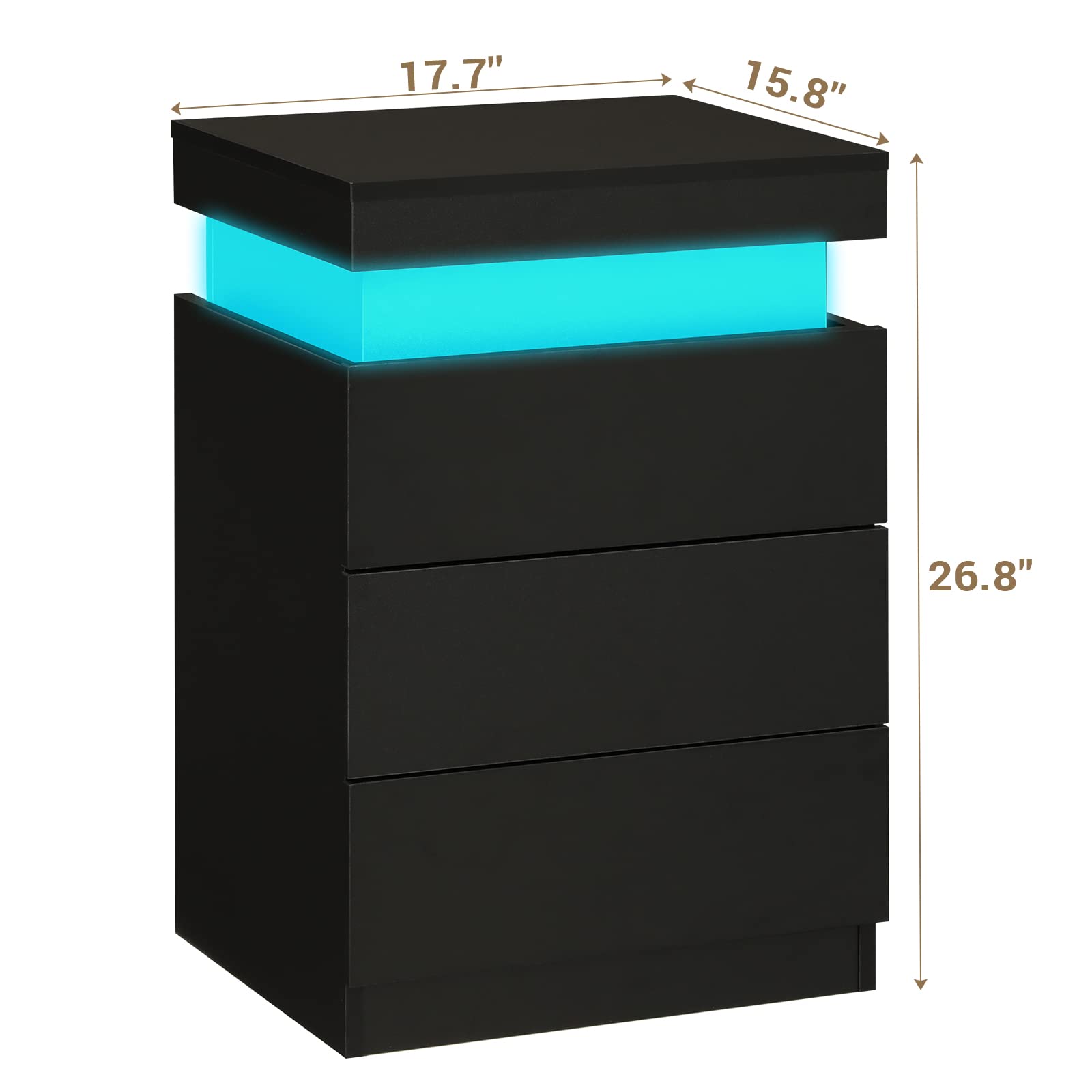 ADORNEVE Modern Nightstand with USB Charging Station, LED Lights & Sliding Top - Bedside Table with Drawers for Bedroom, Black - Perfect for Phone Charging & Bedroom Organization