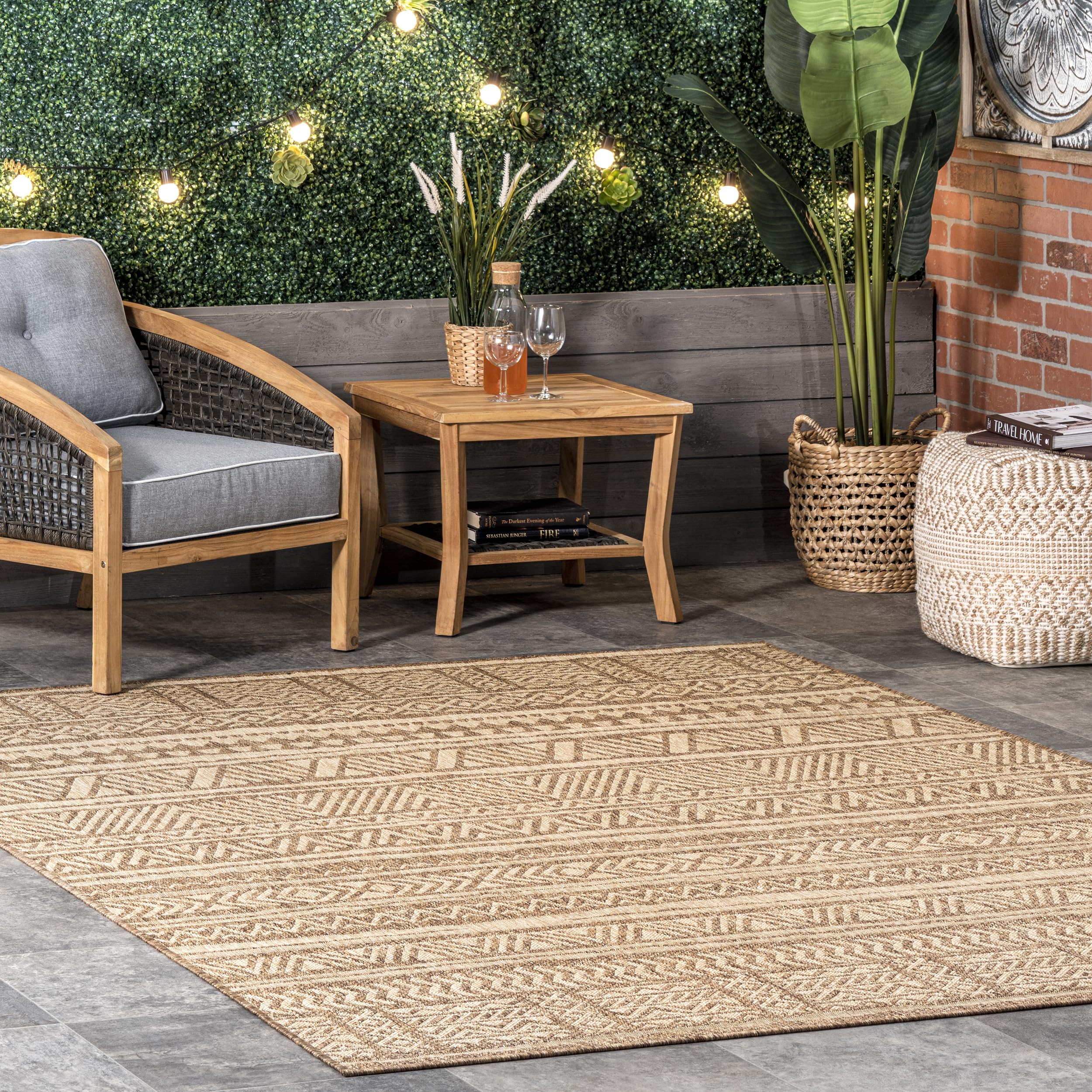 nuLOOM 8' x 10' Outdoor Performance Rug - Stain & Weather Resistant, High Traffic Area Rug for Patio, Balcony & Backyard - Abbey Brown - Perfect for Outdoor Entertaining & Durable All-Weather Use