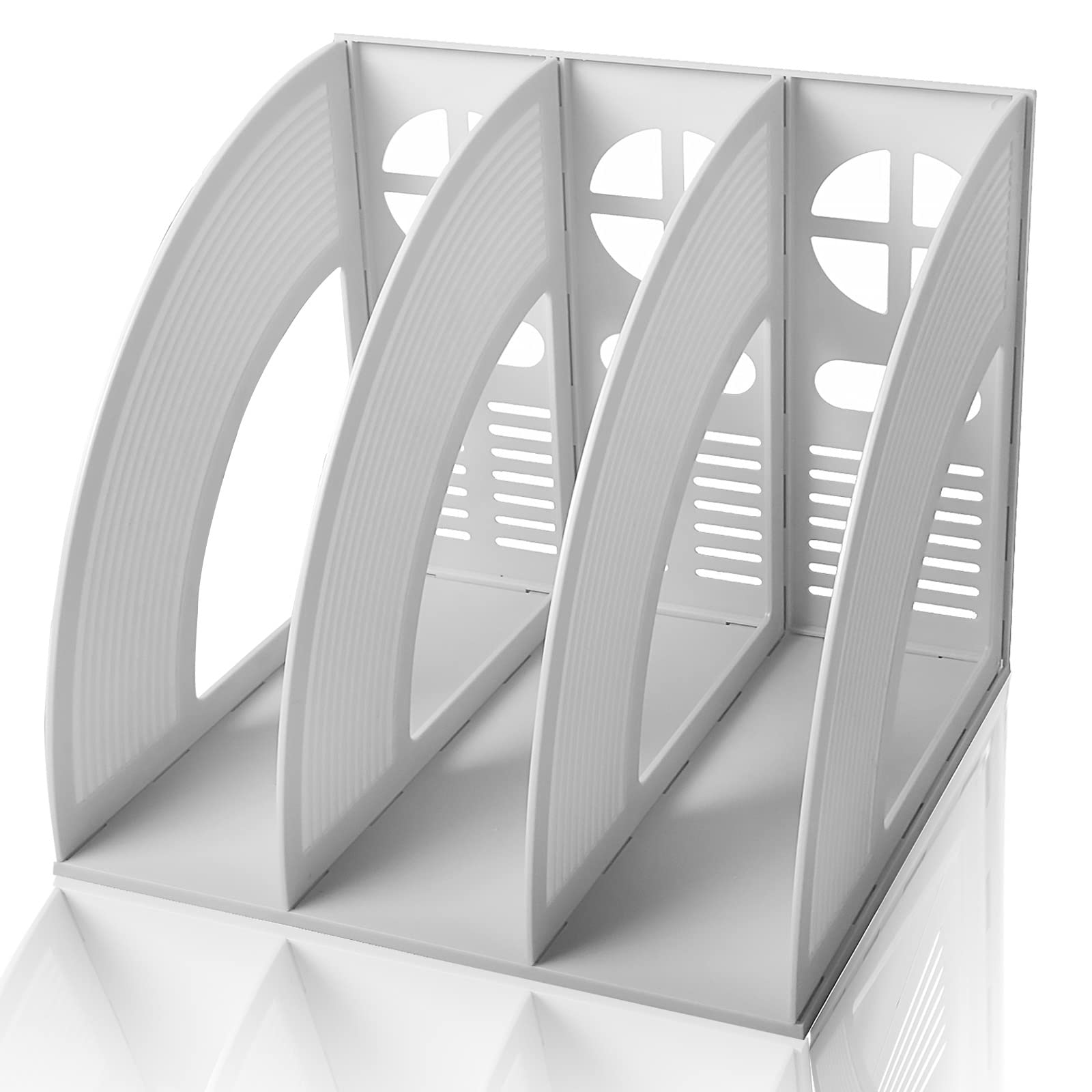 Lemical 3-Tier Open Magazine File Holder - Desk Organizer for Office & Home - Document Storage & Book Rack - Kitchen Tool Organizer (Grey) - Perfect for Workspace, Study & Kitchen Organization