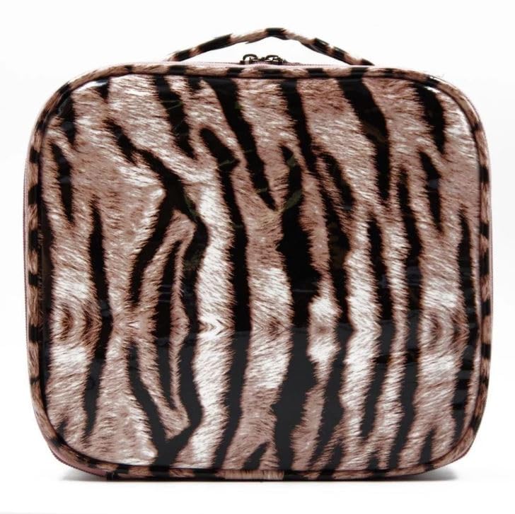 Sunaina Nylon Professional Makeup Organizer Bag - Pink Tiger Print Cosmetic Storage with Adjustable Compartments | Perfect for Travel, Home Vanity & Salon Use