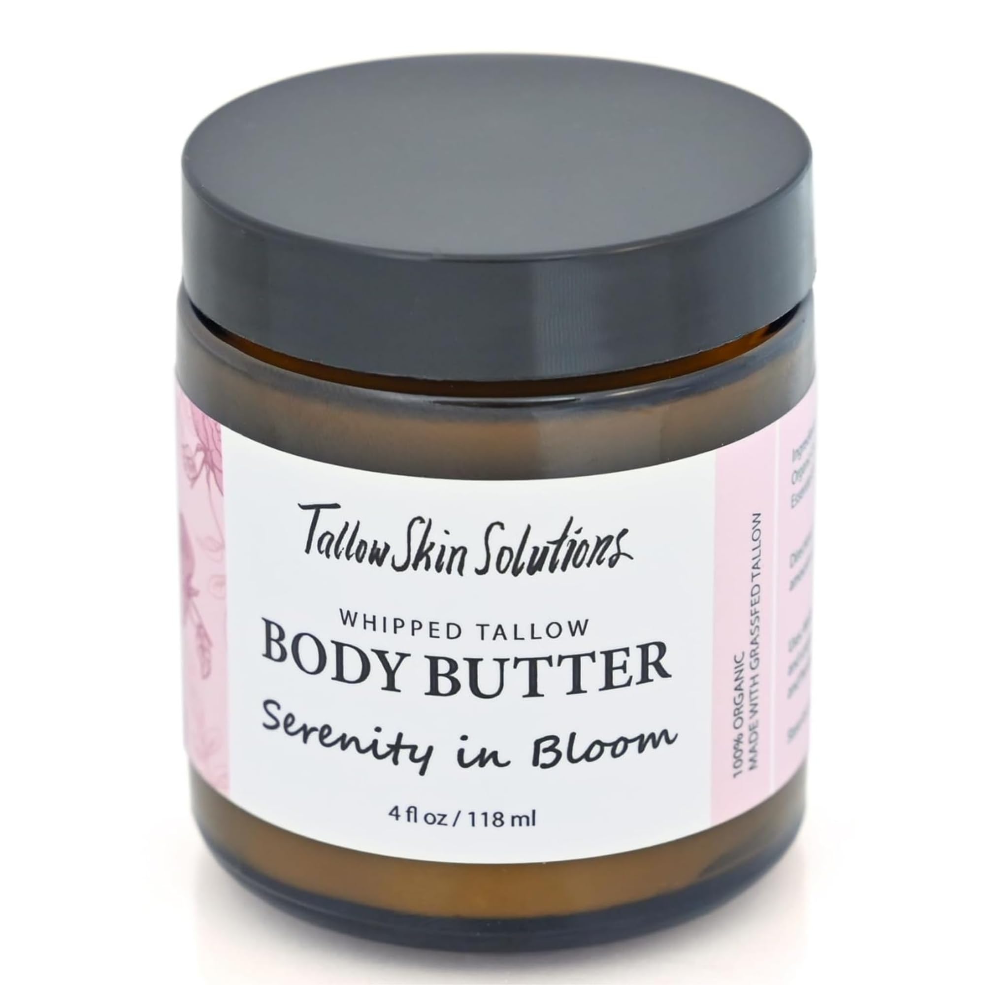 Grass-Fed Whipped Tallow Body Butter - All Natural Moisturizer for Dry & Sensitive Skin | USDA Certified | 4oz Glass Jar | Perfect for Eczema, Psoriasis & Baby Care | Serenity in Bloom Collection