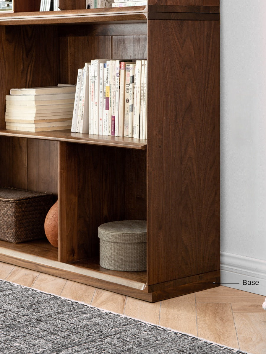 Solid Black Walnut Wood Floor Standing Low Bookcase - Modern Bookshelf with Storage for Living Room, Office & Study | Durable Wooden Shelf for Home Decor & Organization