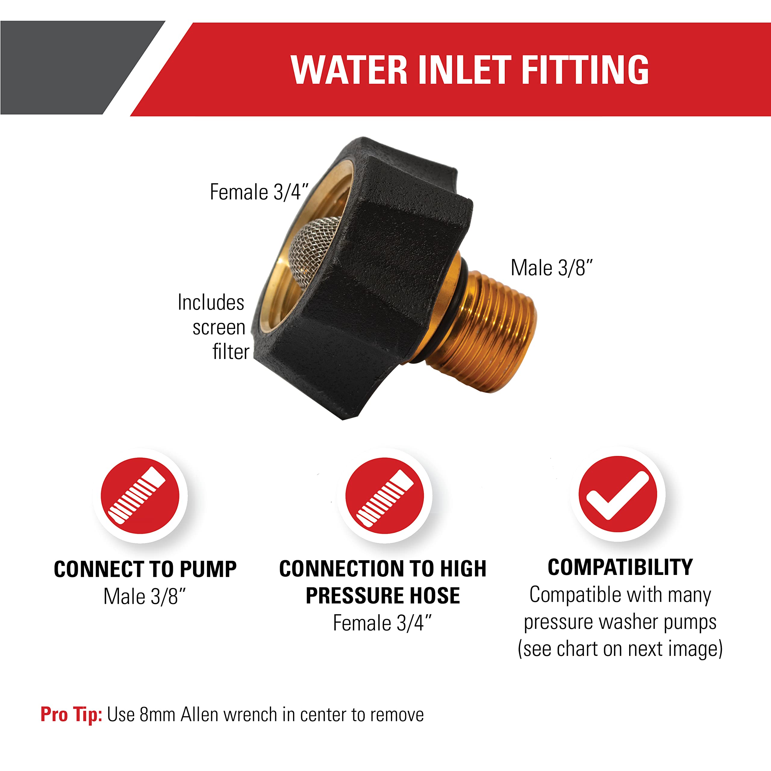Simpson Cleaning 7112362 Water Inlet Fitting Replacement Part for Pressure Washer Pumps - Compatible with Multiple Models | Perfect for Home Cleaning, Car Washing & Outdoor Maintenance