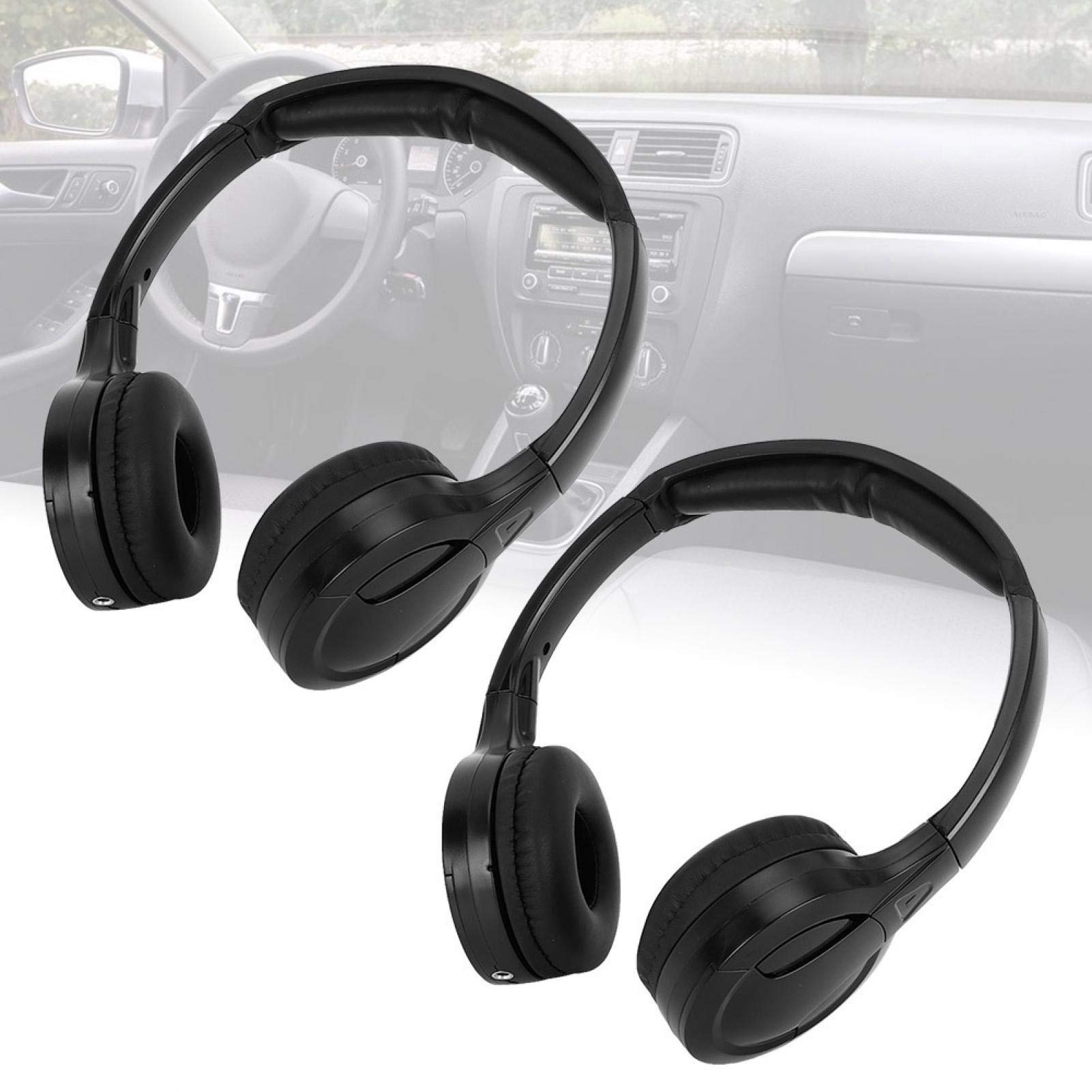 Kuuleyn Wireless IR Stereo Headphones for Car - 2 Channel Cordless Infrared Audio Headphones for Car Headrest DVD (2 Pack) | Perfect for Road Trips & Family Travel Entertainment