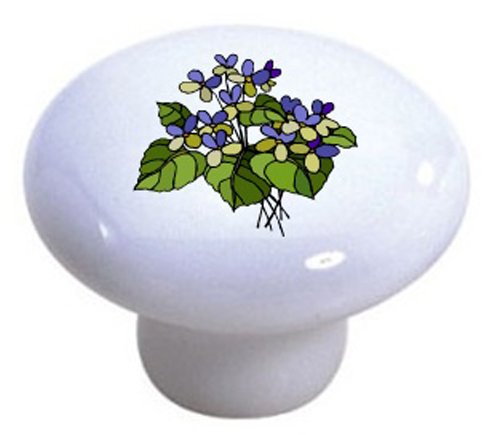 2 Pack Violet Floral Ceramic Drawer Pulls - Elegant Cabinet Knobs for Kitchen, Bathroom & Furniture (Violet Flower Design)