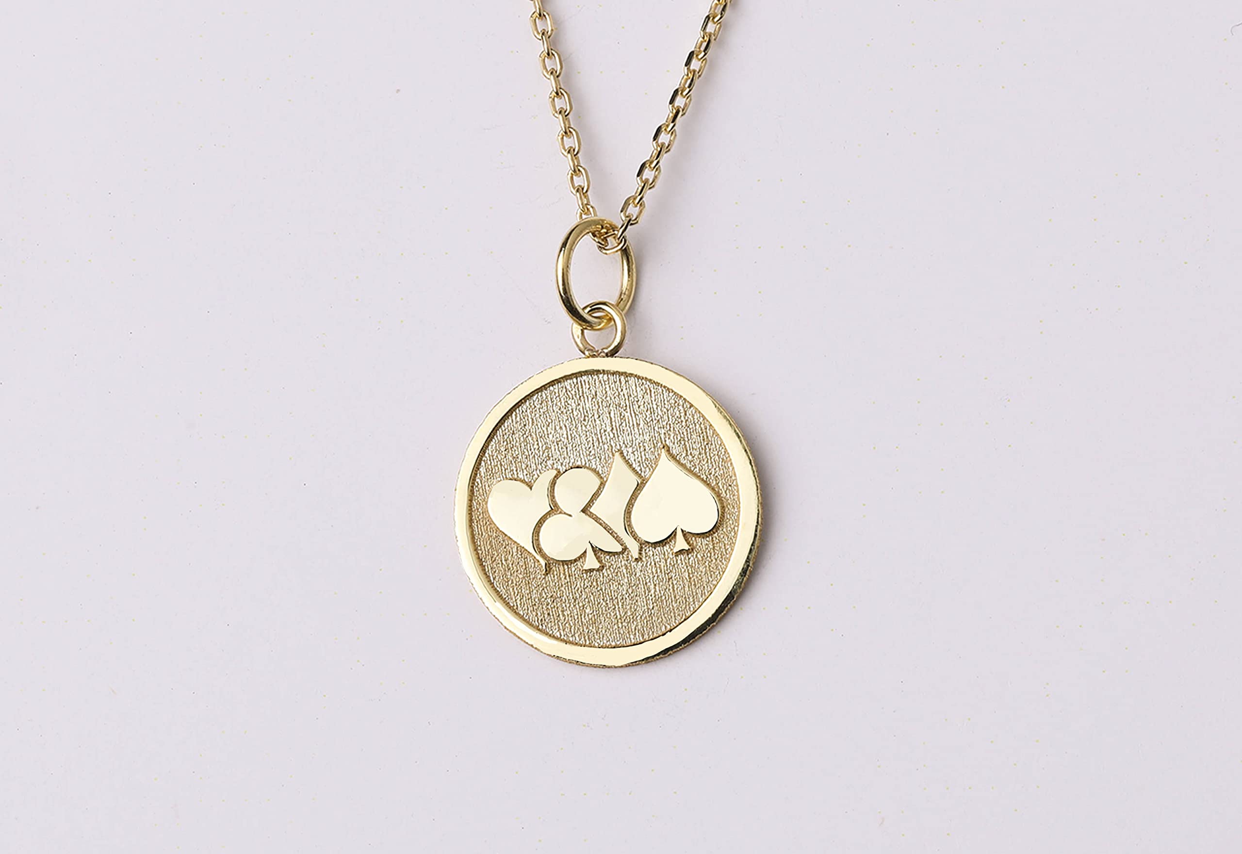14K Gold Playing Card Necklace - Personalized Poker Card Pendant with Hearts, Spades, Diamonds & Clubs Charms - Unique Jewelry Gift for Card Game Lovers - Perfect for Casino Nights, Poker Parties & Fashion Accessories