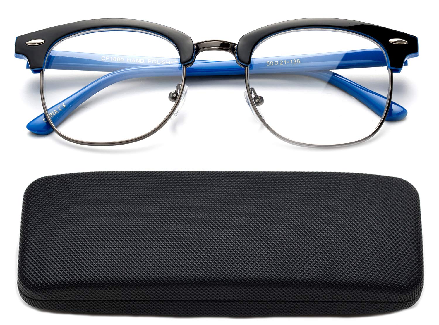 Vintage Reading Glasses for Men - Retro Half Frame with Case for Reading & Style