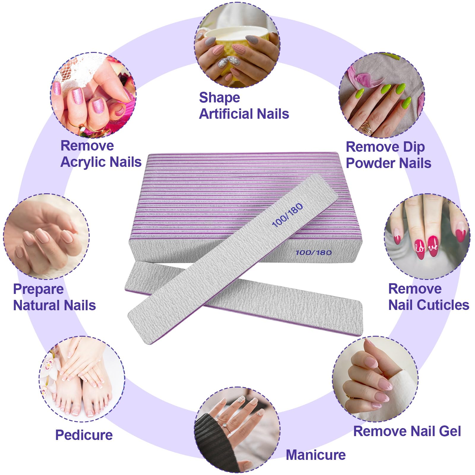 24 Pack Professional Nail Files - 100/180 Grit Double Sided Emery Boards for Natural & Acrylic Nails | Reusable Manicure Tools for Home Salon & Travel Nail Care