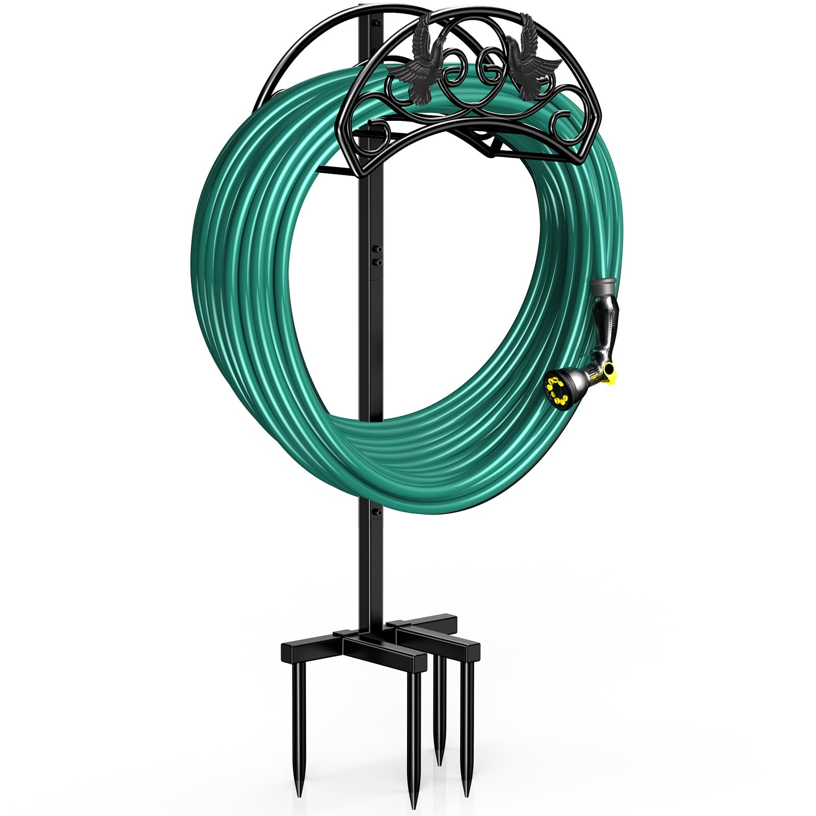 Heavy Duty Metal Freestanding Garden Hose Holder Stand - Black | Outdoor Watering Storage Solution for Yard, Lawn & Garden Care