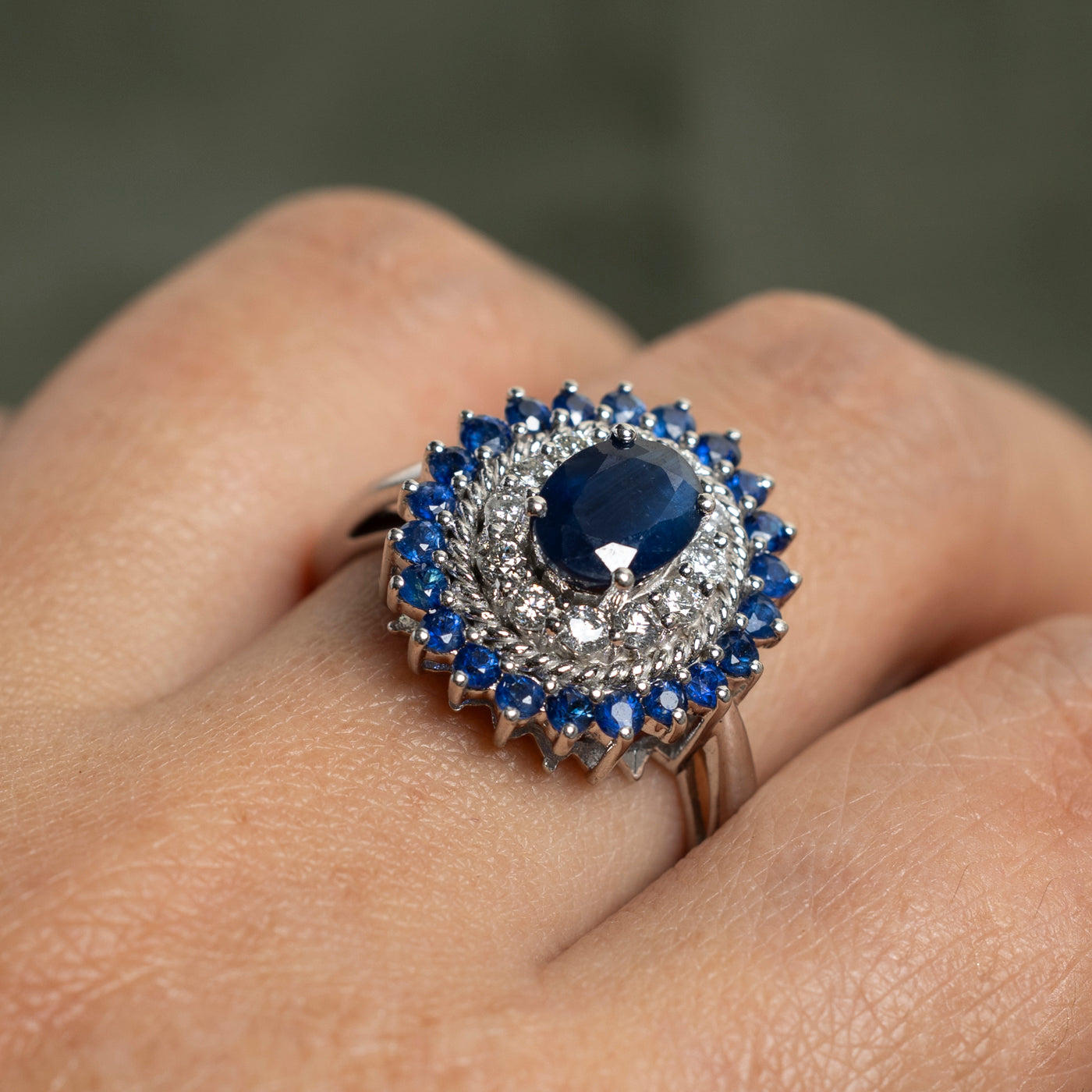2.57ctw Sapphire & Diamond Floral Cocktail Ring for Women | Size 9.75 | Elegant Party & Evening Wear Jewelry | 0.045ctw Diamond Accents | Perfect for Weddings, Anniversaries & Special Occasions