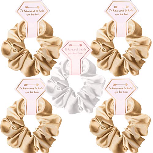 5 Pack Satin Bridesmaid Scrunchies Hair Ties - Elegant Hair Accessories for Bridal Wedding, Bachelorette Party & Bridesmaid Proposal Gifts - Perfect for Brides, Wedding Parties & Special Occasions