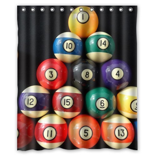 Sonernt Waterproof Billiard Pool Balls Shower Curtain - Durable Cloth Fabric Bathroom Decor Set with Hooks, Perfect for Game Room or Themed Bathroom Decor