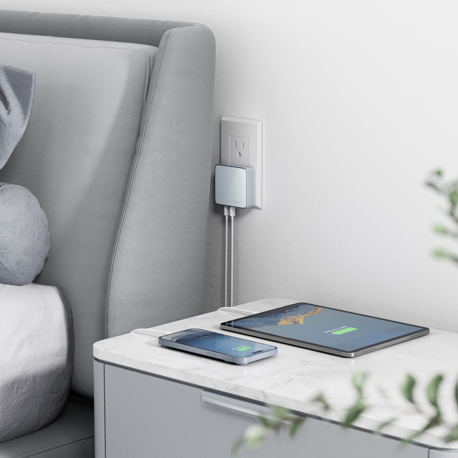 Nekmit 52W 4-Port USB C Fast Wall Charger with 2x 20W PD & 2 USB Ports - Compatible with iPhone 14/Pro/Max, Galaxy S23, Pixel 7, iPad Pro, AirPods Pro - Slim Flat Design (Blue) - Perfect for Home, Office & Travel Charging Multiple Devices Simultaneously
