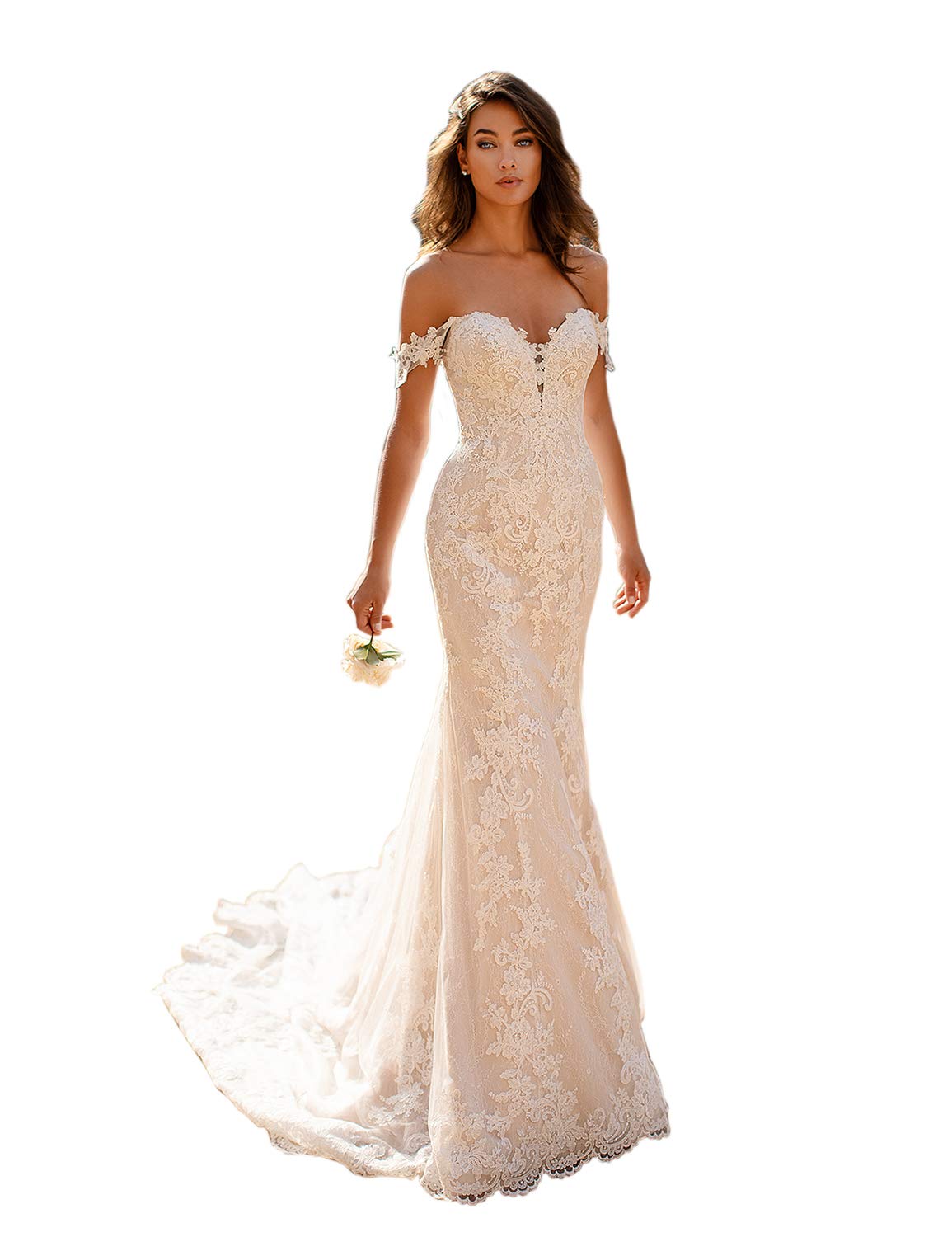 Elegant Ivory Mermaid Wedding Dress for Women – Long Lace Backless Bridal Gown 2020 Collection | Perfect for Beach Weddings, Vow Renewals & Formal Evening Events